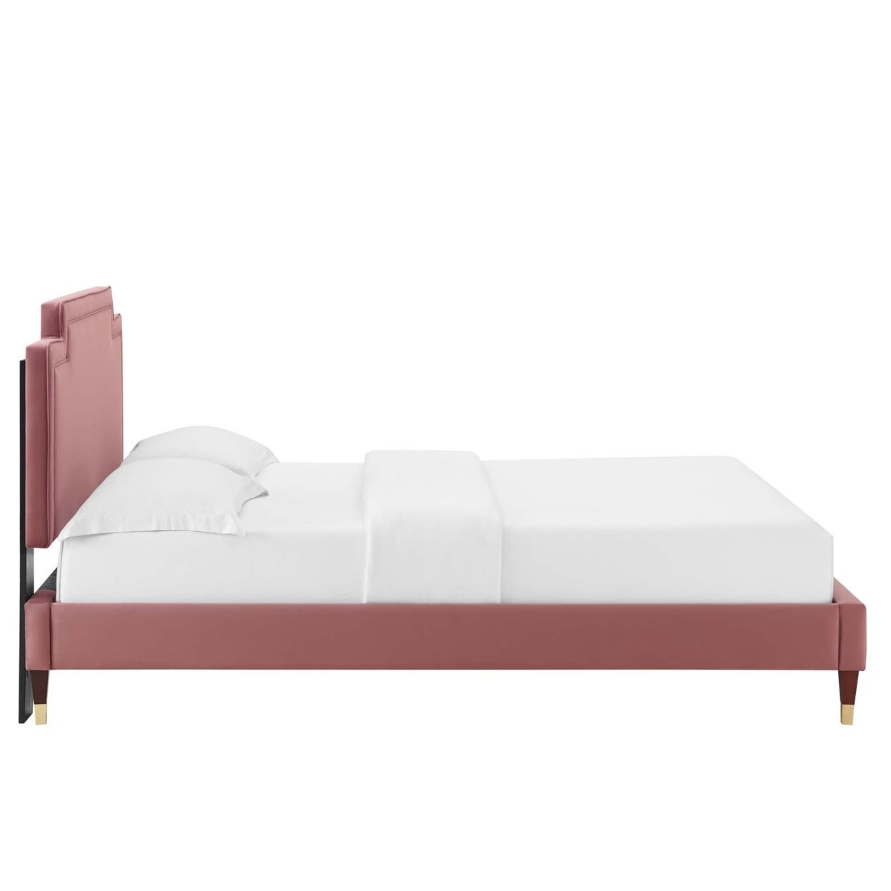 Full Bed, Dusty Pink Velvet, Geometric Headboard, Wood Legs