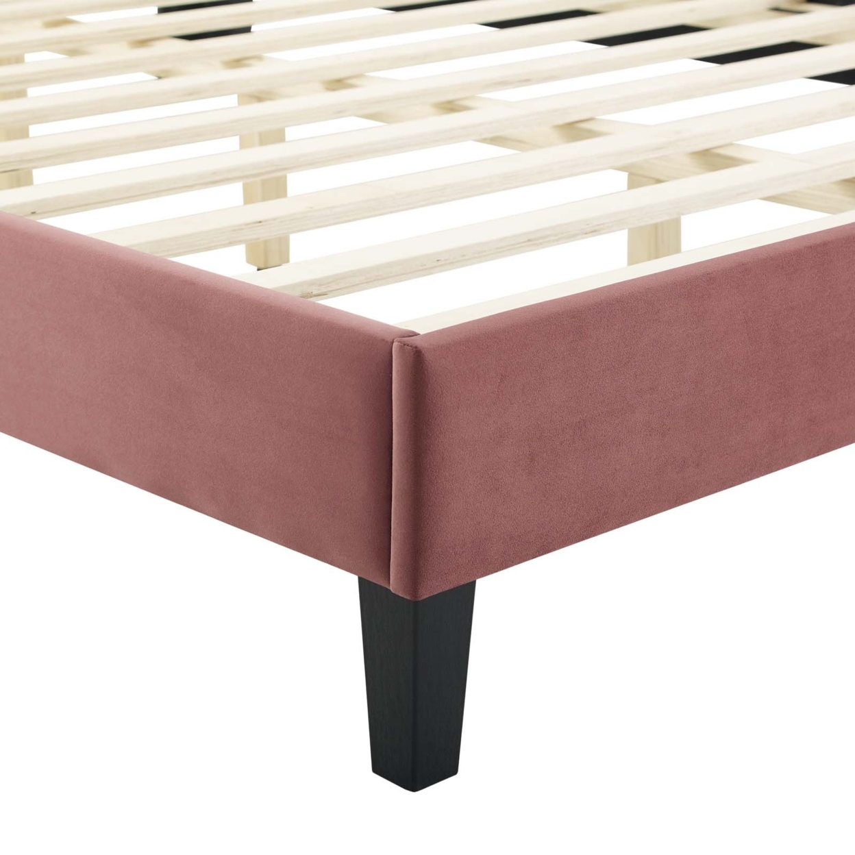 Twin Size Platform Bed, Dusty Pink Velvet, Camelback Design Headboard
