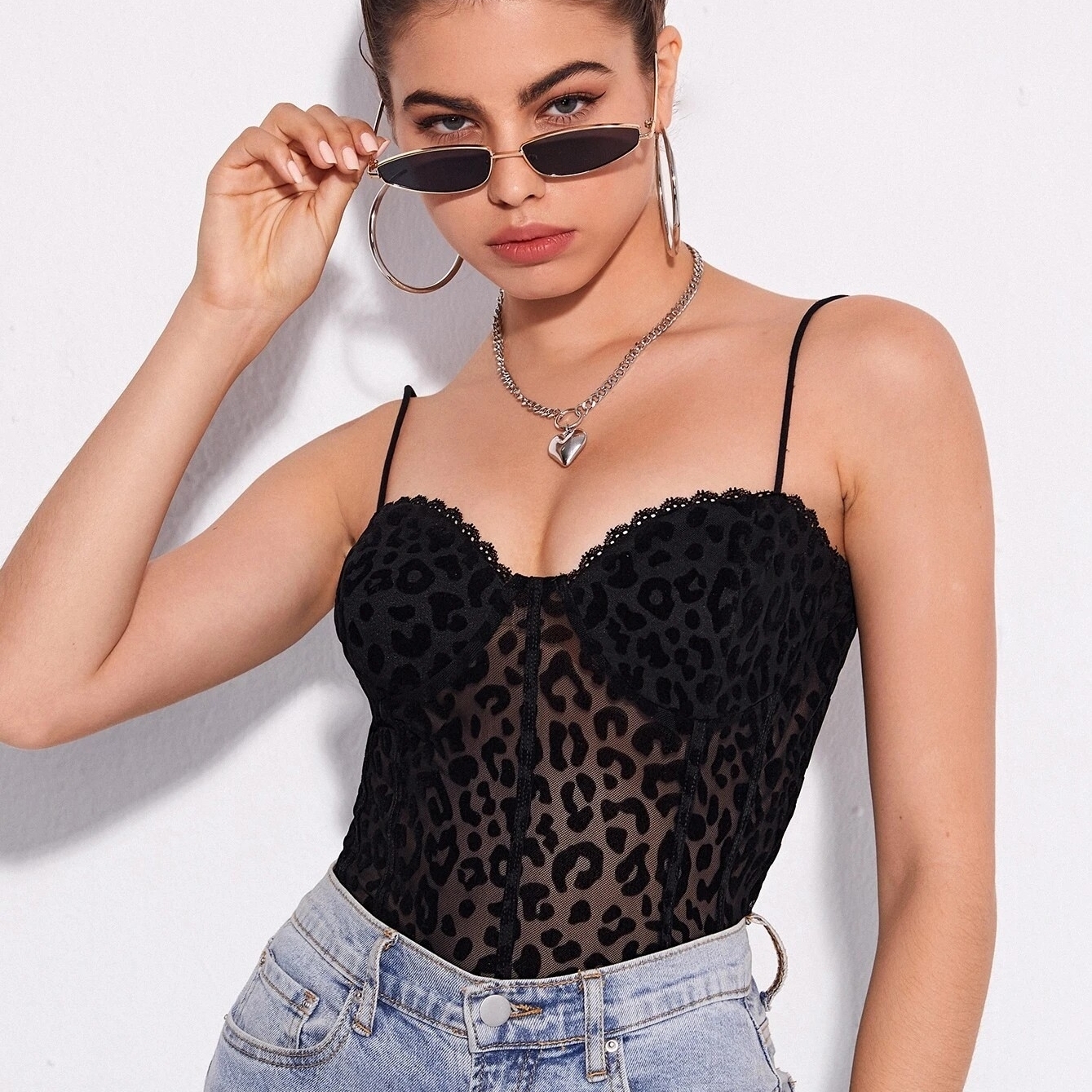 Sheer Leopard Flocked Mesh Cami Top - X-Small(2)