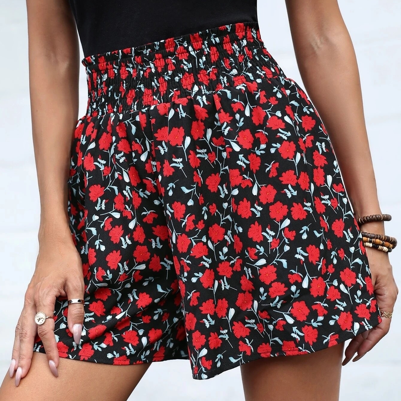 Allover Floral Print Paperbag Waist Shorts - S(4)