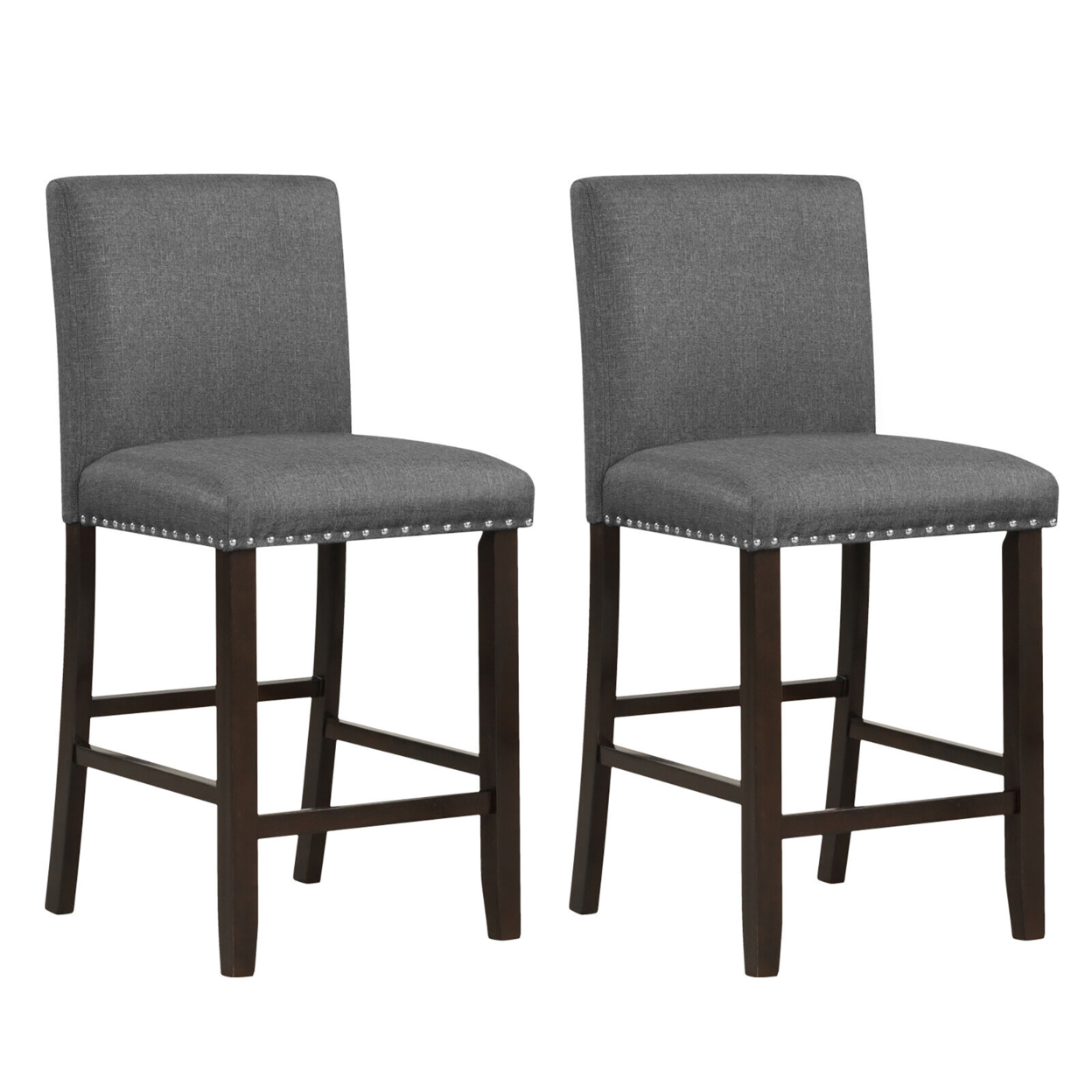 Set Of 2 Bar Stools Linen Fabric Counter Height Chairs For Kitchen Island Grey
