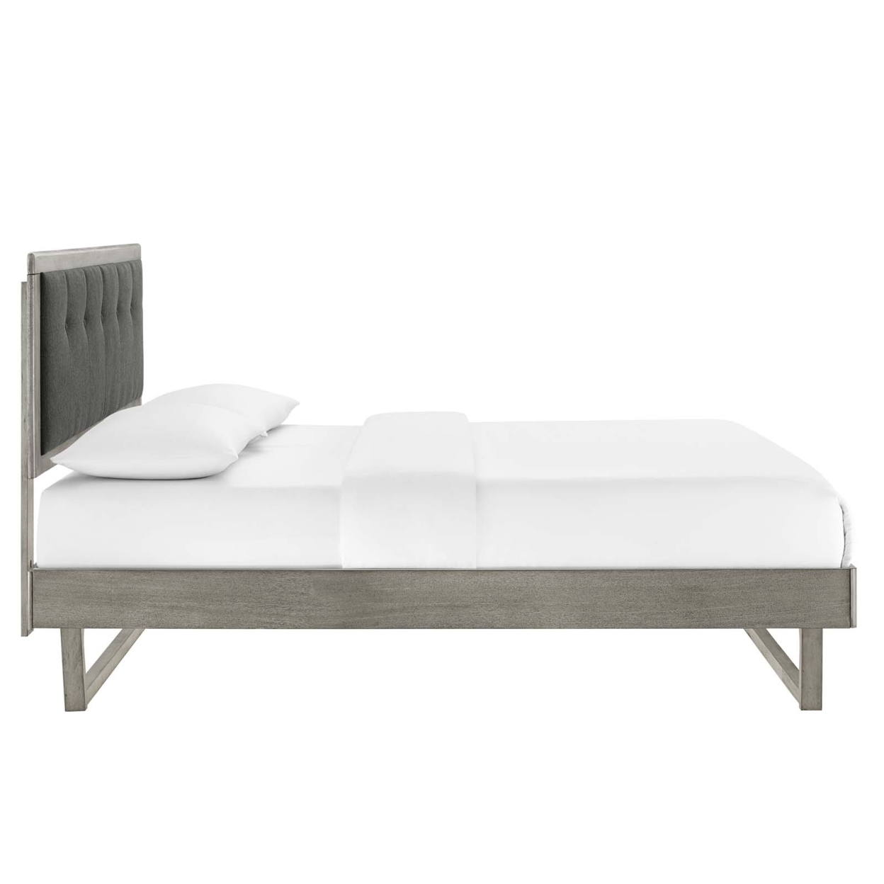 Willow Full Wood Platform Bed With Angular Frame, Gray Charcoal