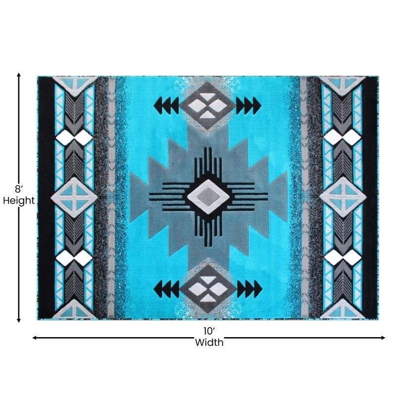 Mohave Collection 8' X 10' Turquoise Traditional Southwestern Style Area Rug - Olefin Fibers With Jute Backing