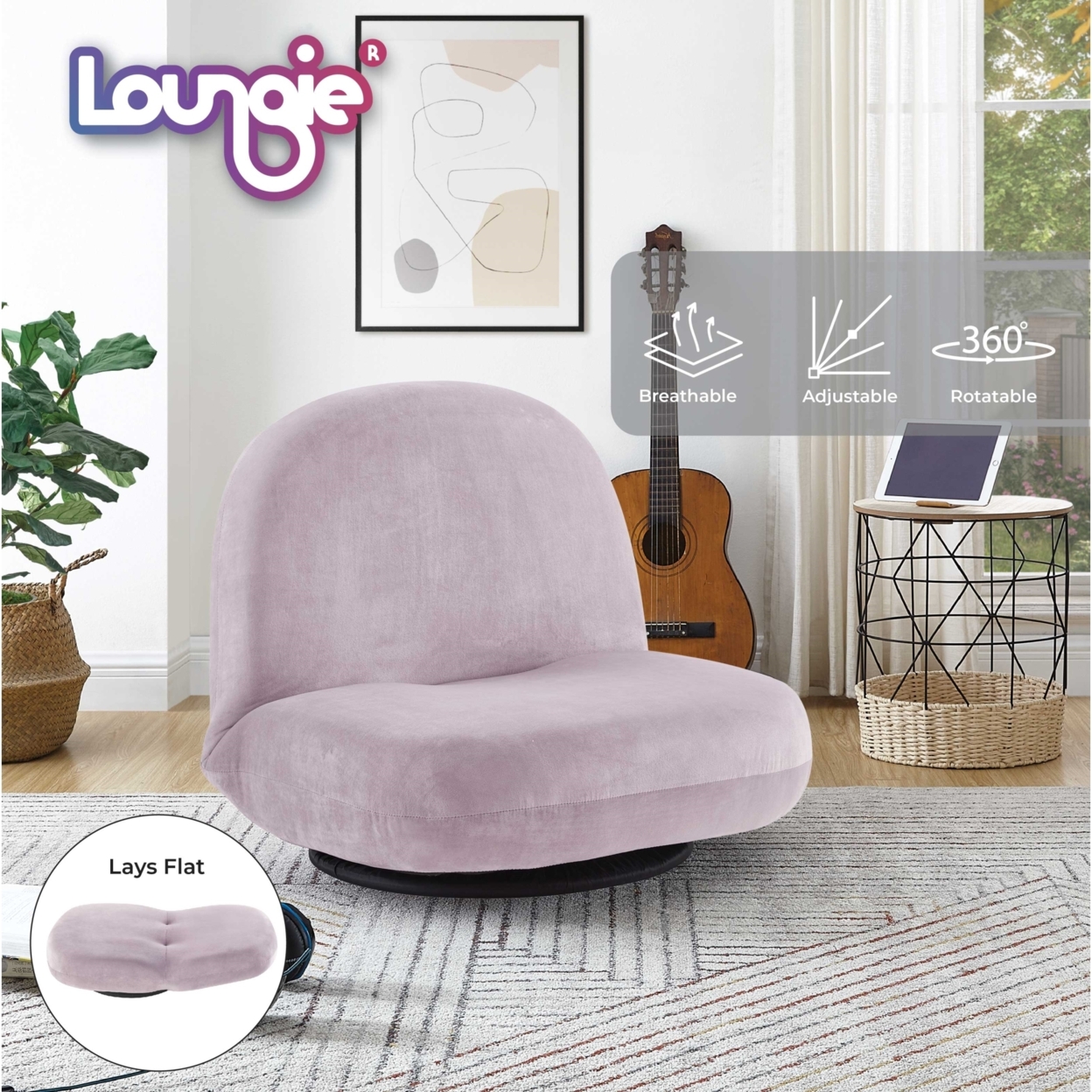 Mckenzi Chair - 5 Adjustable Positions, 360 Swivel, Reclines To Flat, Washable Cover, Steel Rod Construction - Lavender