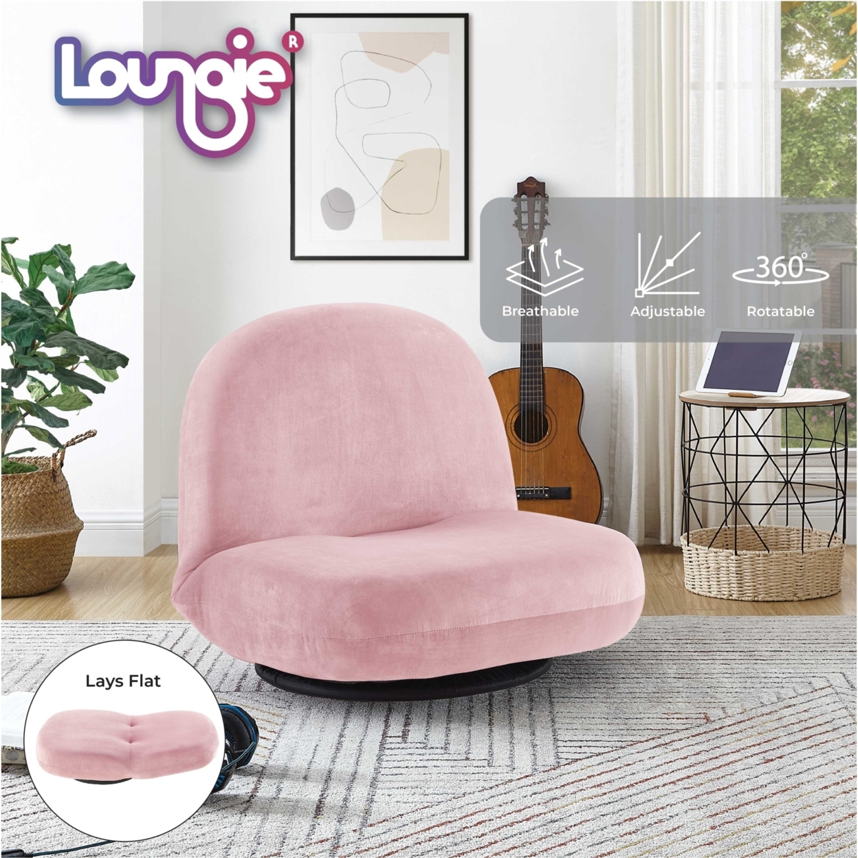 Mckenzi Chair - 5 Adjustable Positions, 360 Swivel, Reclines To Flat, Washable Cover, Steel Rod Construction - Pink