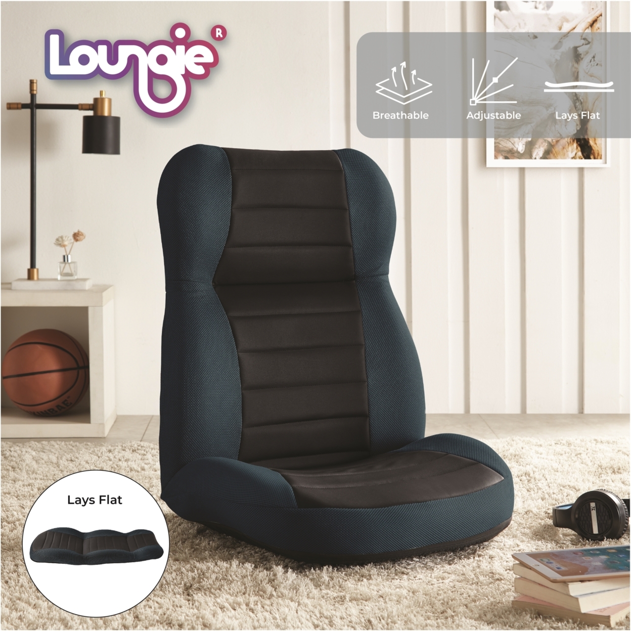 Snow Chair - 5 Adjustable Back Positions, 3 Headrest Positions, Reclines To Flat, Washable Cover, Steel Rod Construction - Black