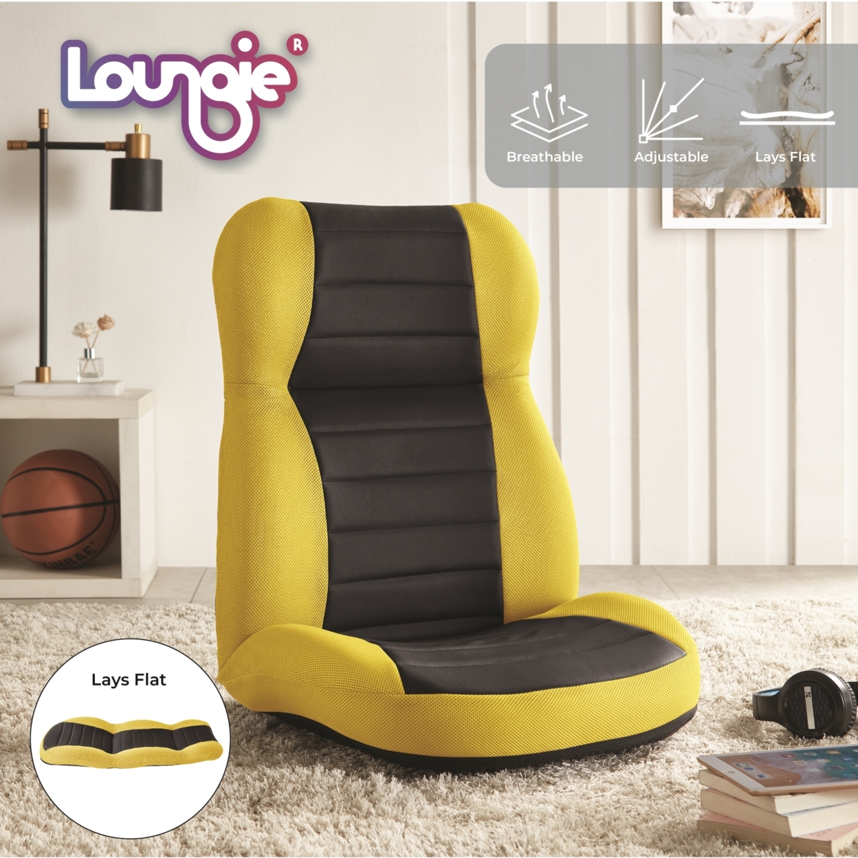 Snow Chair - 5 Adjustable Back Positions, 3 Headrest Positions, Reclines To Flat, Washable Cover, Steel Rod Construction - Yellow