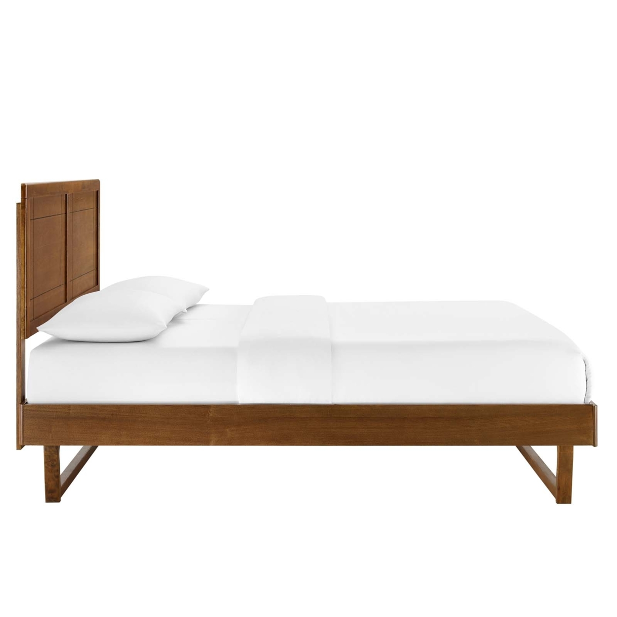 Marlee Full Wood Platform Bed With Angular Frame, Walnut