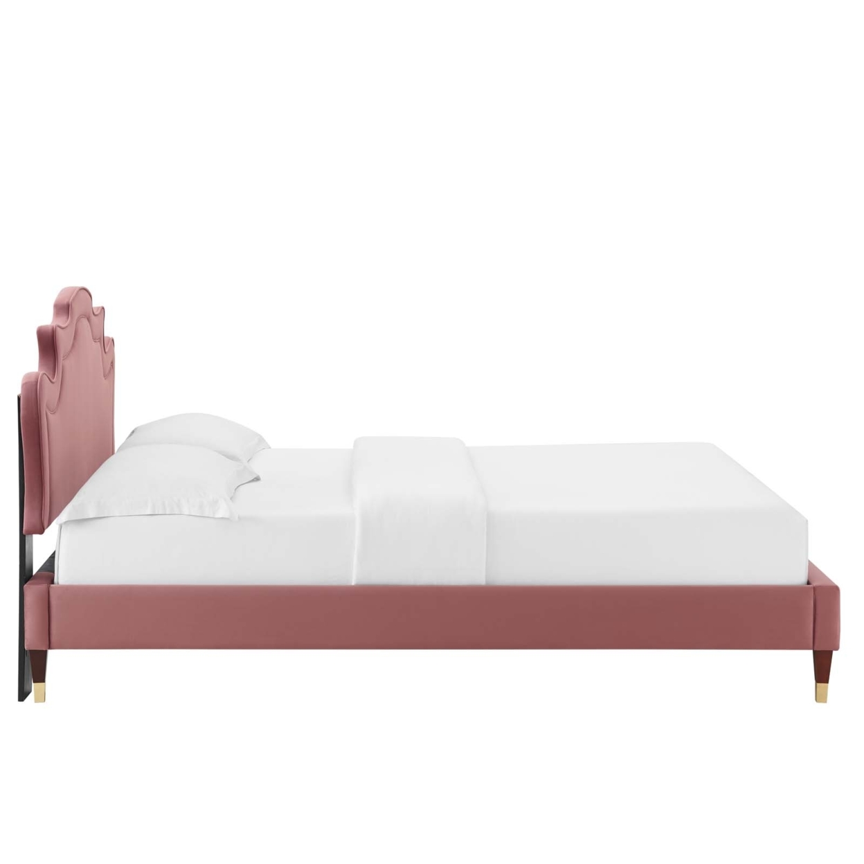 Full Bed, Scalloped Headboard, Stain Resistant Dusty Pink Velvet