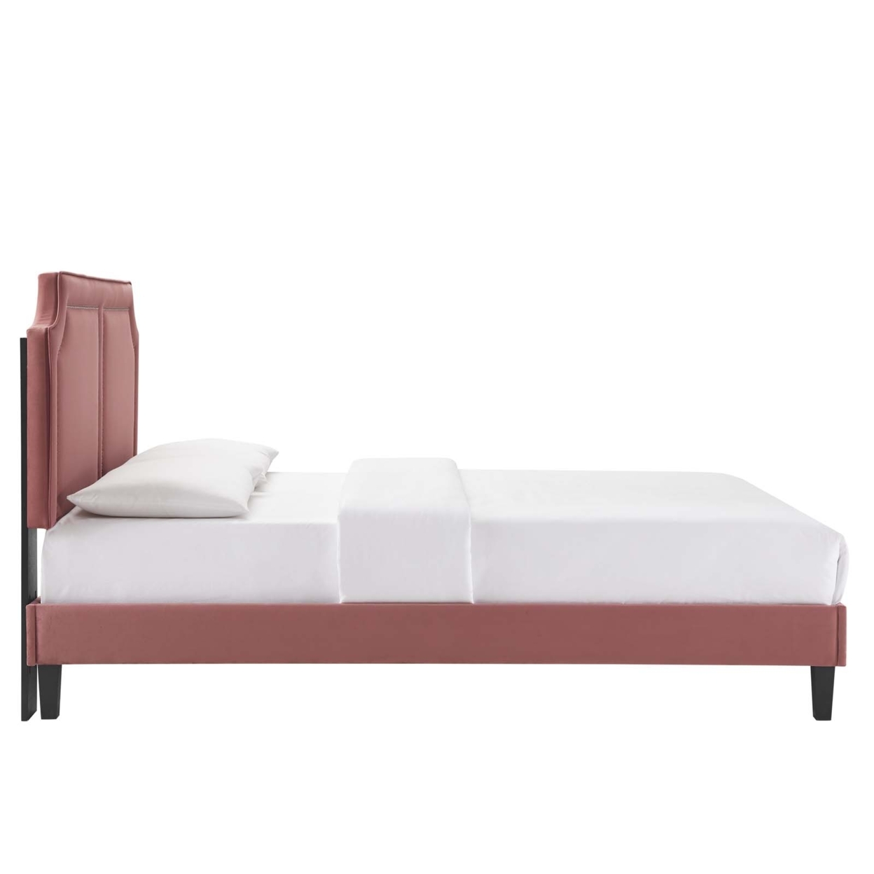 Twin Bed, Nailhead Trim, Dusty Pink Velvet, Tapered Wood Legs