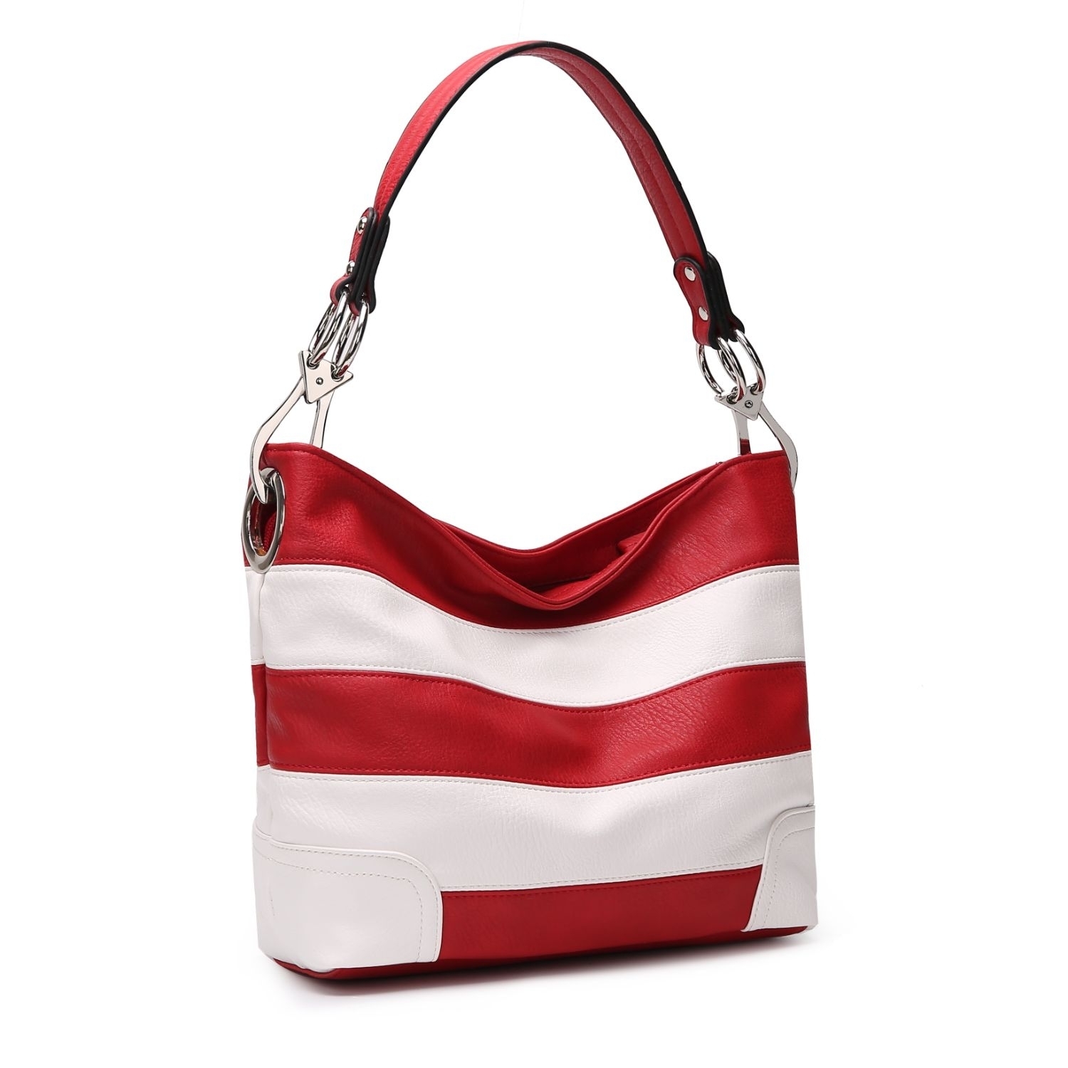 MKF Collection Emily Soft Vegan Leather Stripe Hobo Handbag By Mia K. - Red