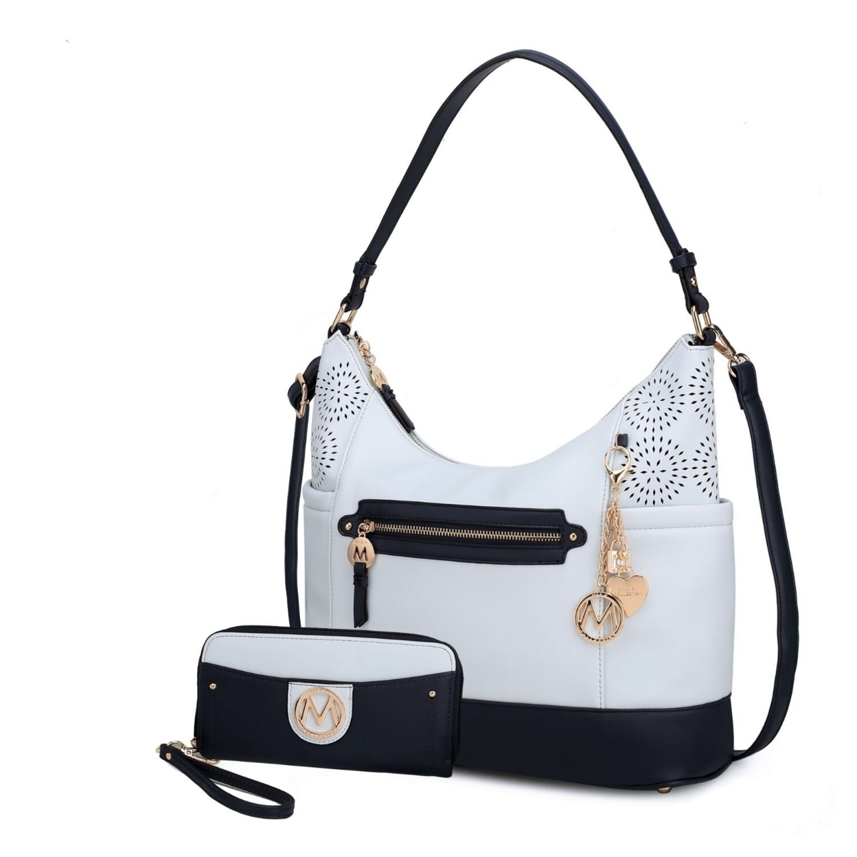 MKF Collection Charlotte Shoulder Handbag With Matching Wallet By Mia K - Light Blue - Navy