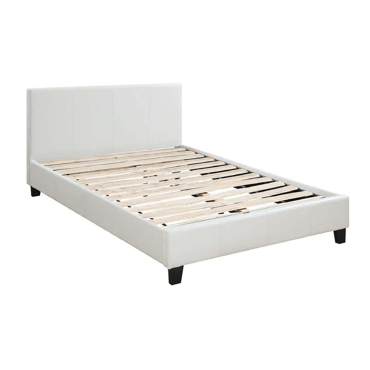 Transitional Style Leatherette Queen Bed With Padded Headboard, White- Saltoro Sherpi