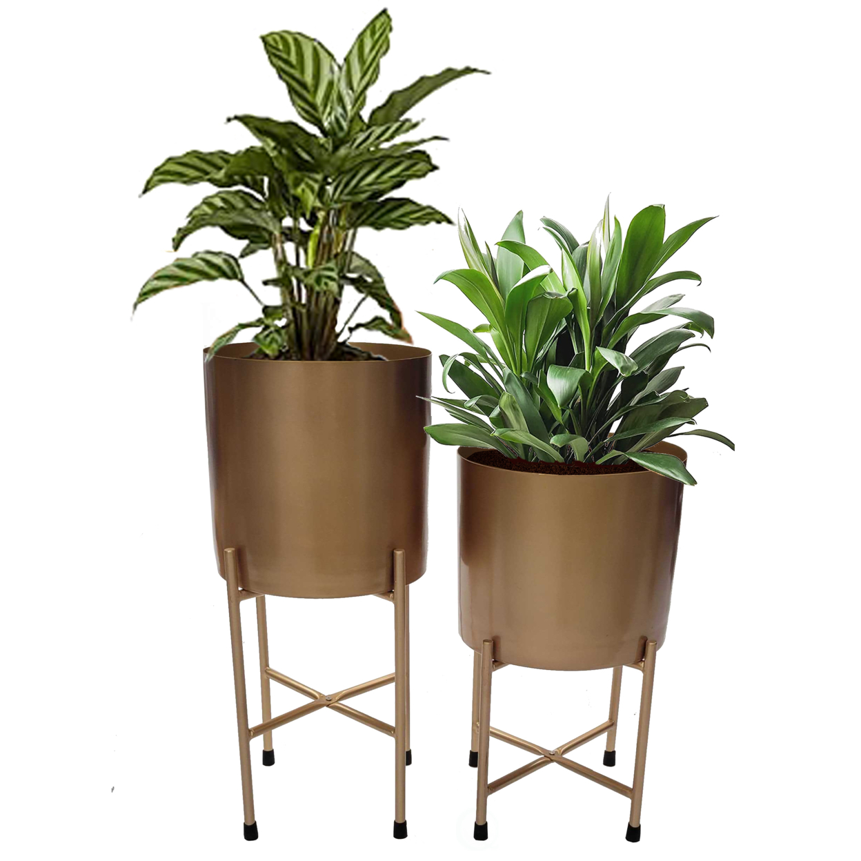 Tall Metal Floor Flower Planter Holder With Stand, Modern Decorative Floor Flower Holder, Perfect For Your Entryway, Living Room - Gold