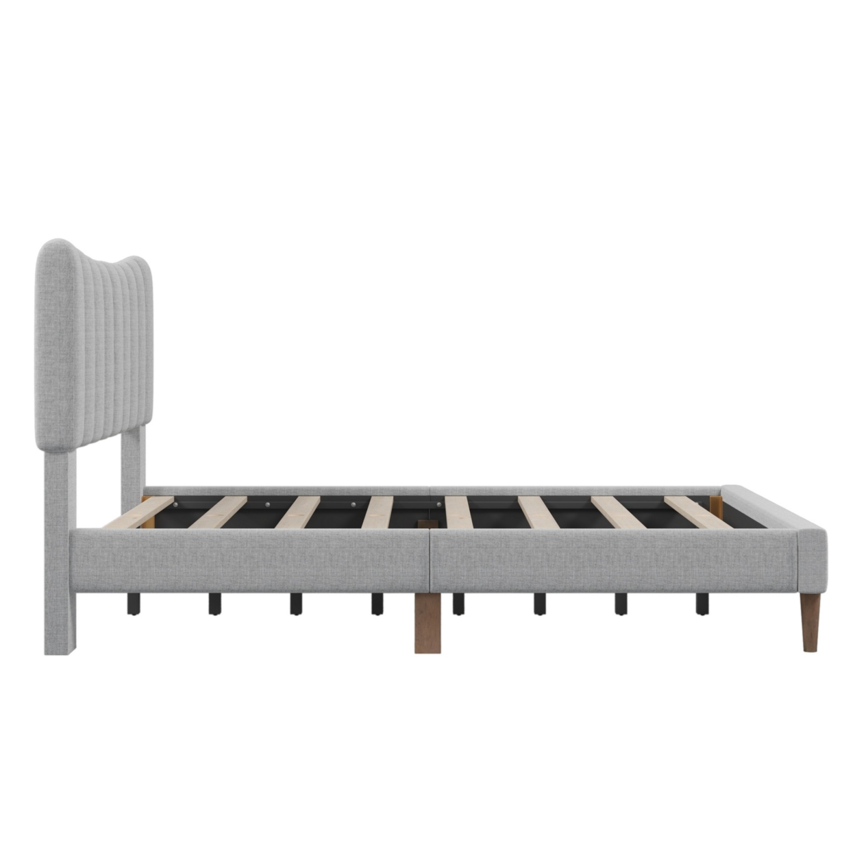 Tripp Modern Full Platform Bed Frame With Channel Tufted Headboard, Gray- Saltoro Sherpi