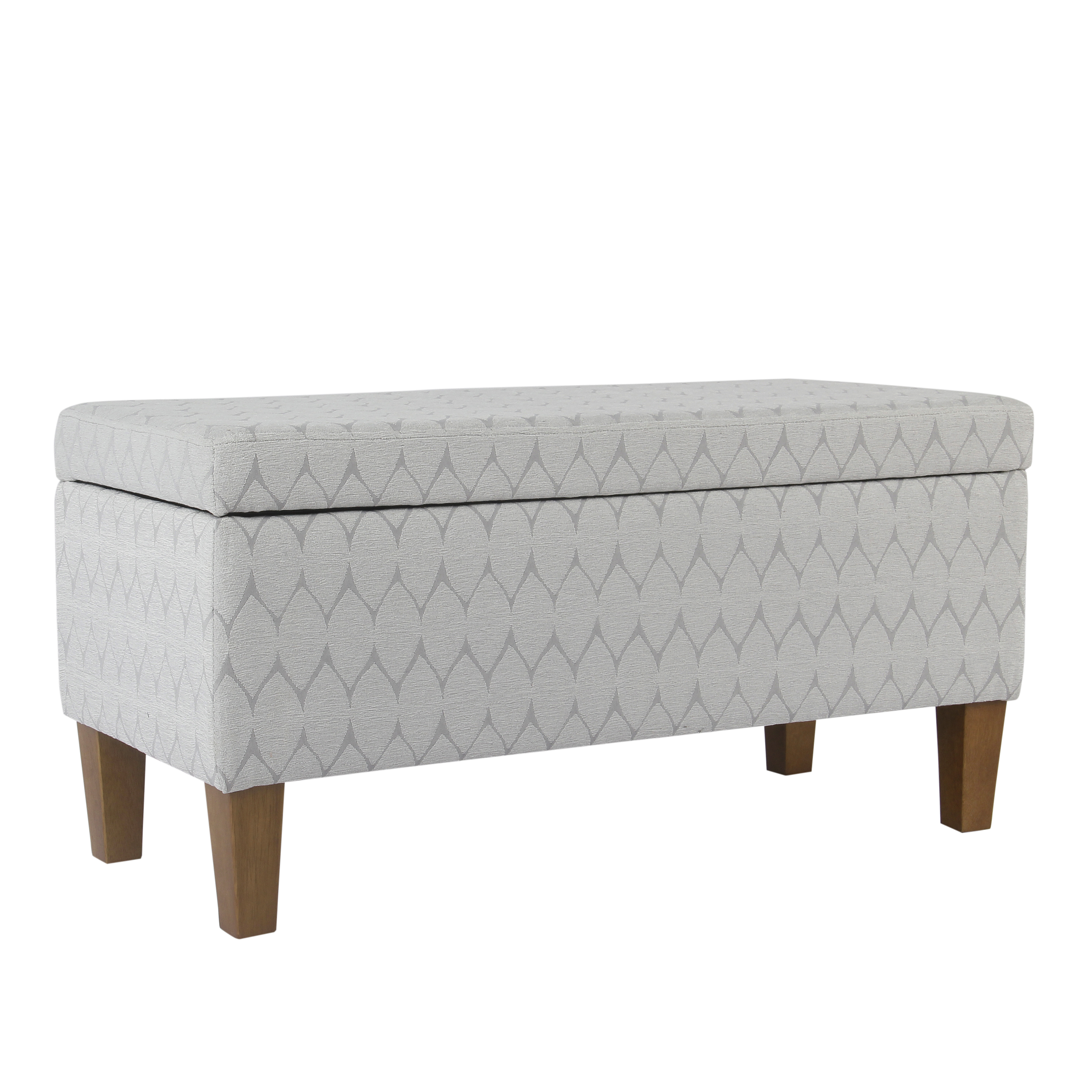 Geometric Patterned Fabric Upholstered Wooden Bench With Hinged Storage, Large, Gray And Brown- Saltoro Sherpi