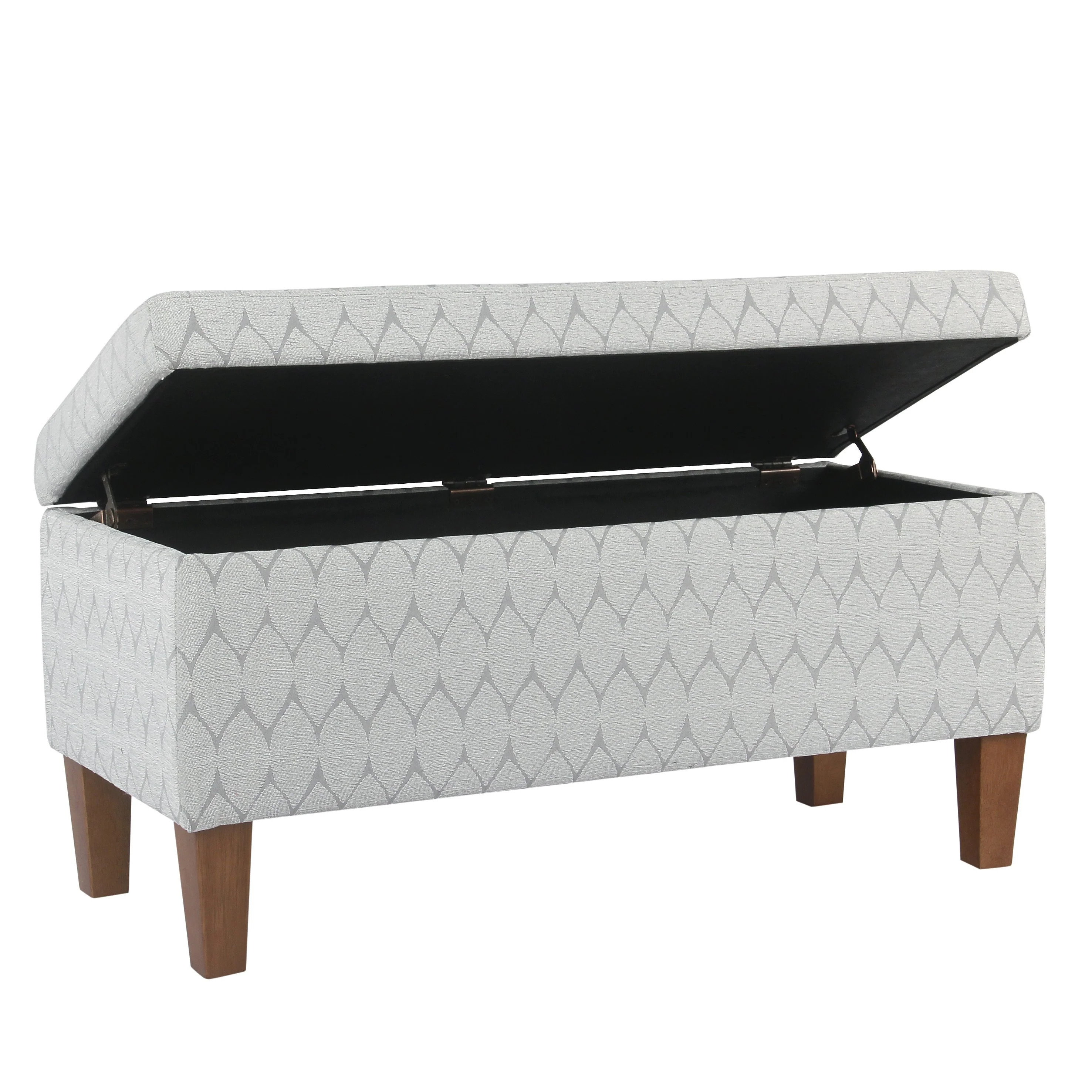 Geometric Patterned Fabric Upholstered Wooden Bench With Hinged Storage, Large, Gray And Brown- Saltoro Sherpi