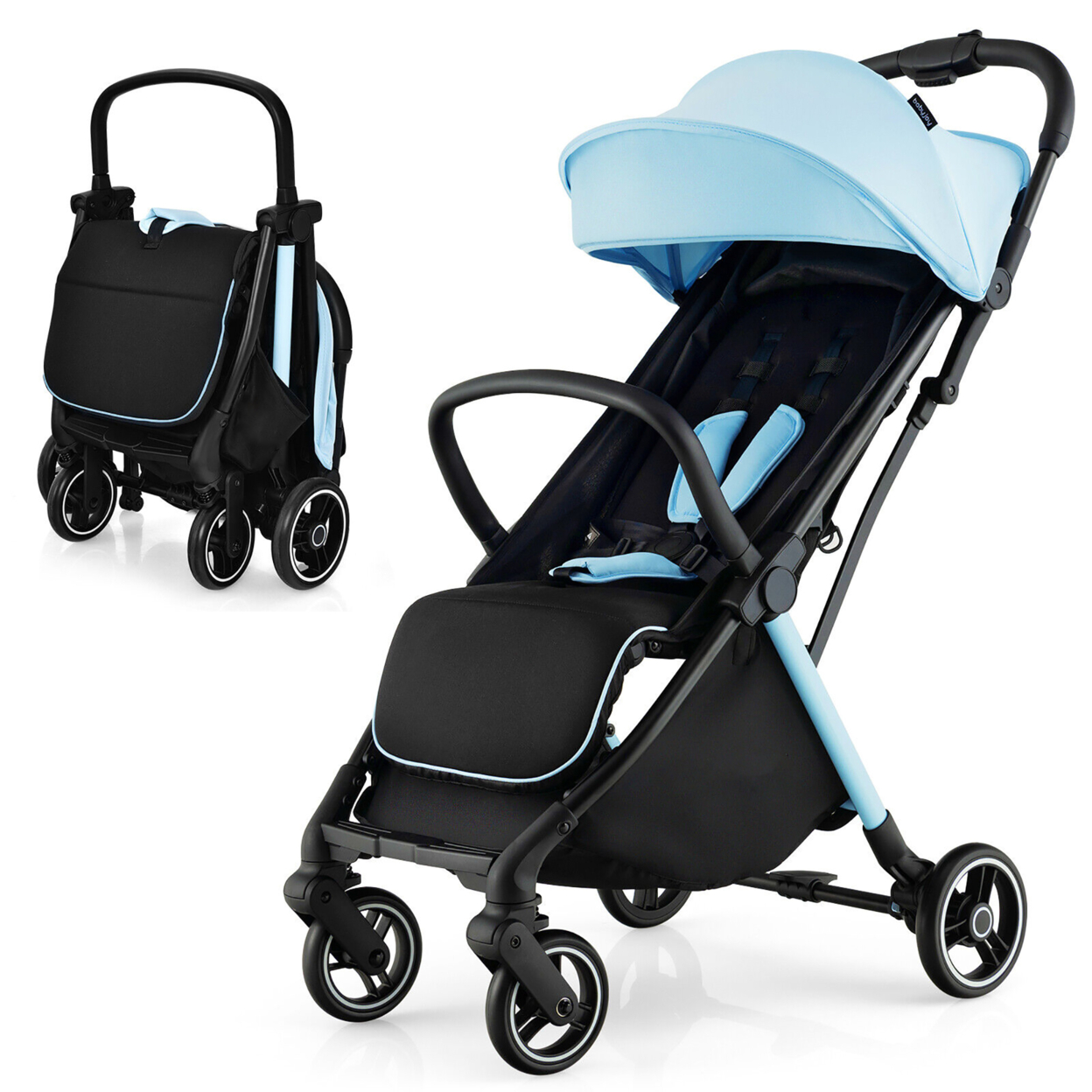 Portable Baby Stroller One-Hand Fold Pushchair W/ Aluminum Frame - Black