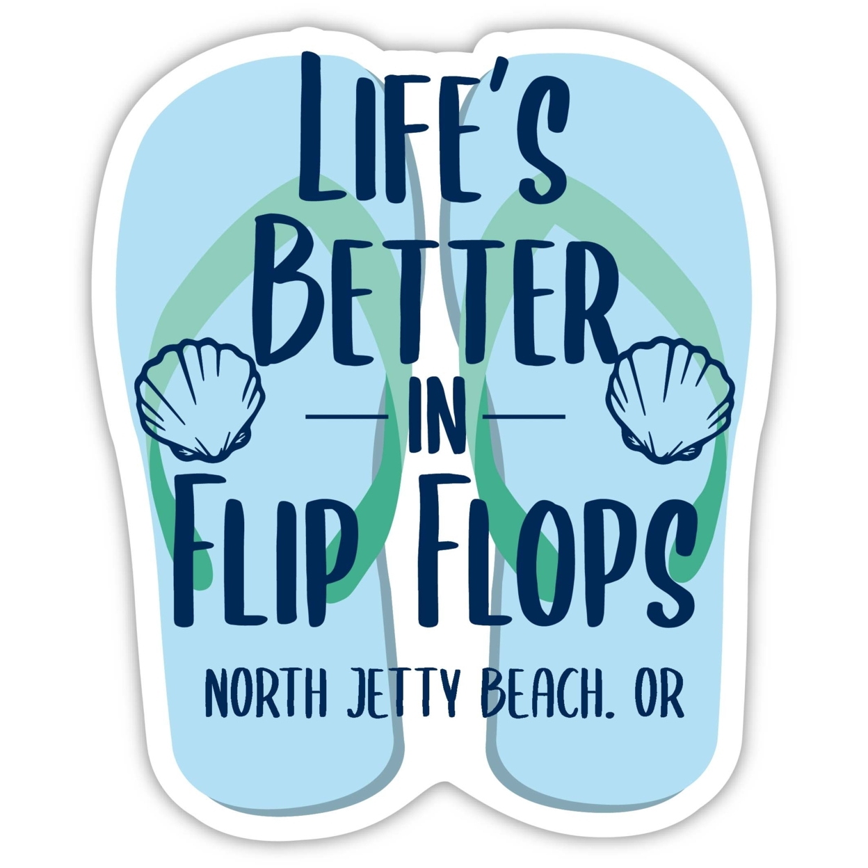 North Jetty Beach Oregon Souvenir 4 Inch Vinyl Decal Sticker Flip Flop Design