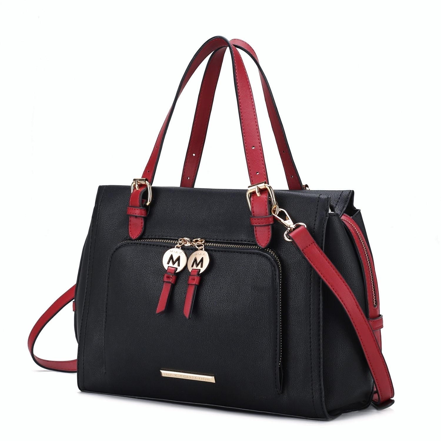 MKF Collection Elise Vegan Leather Color-block Women’s Satchel Bag By Mia K. - Black Cognac Combo