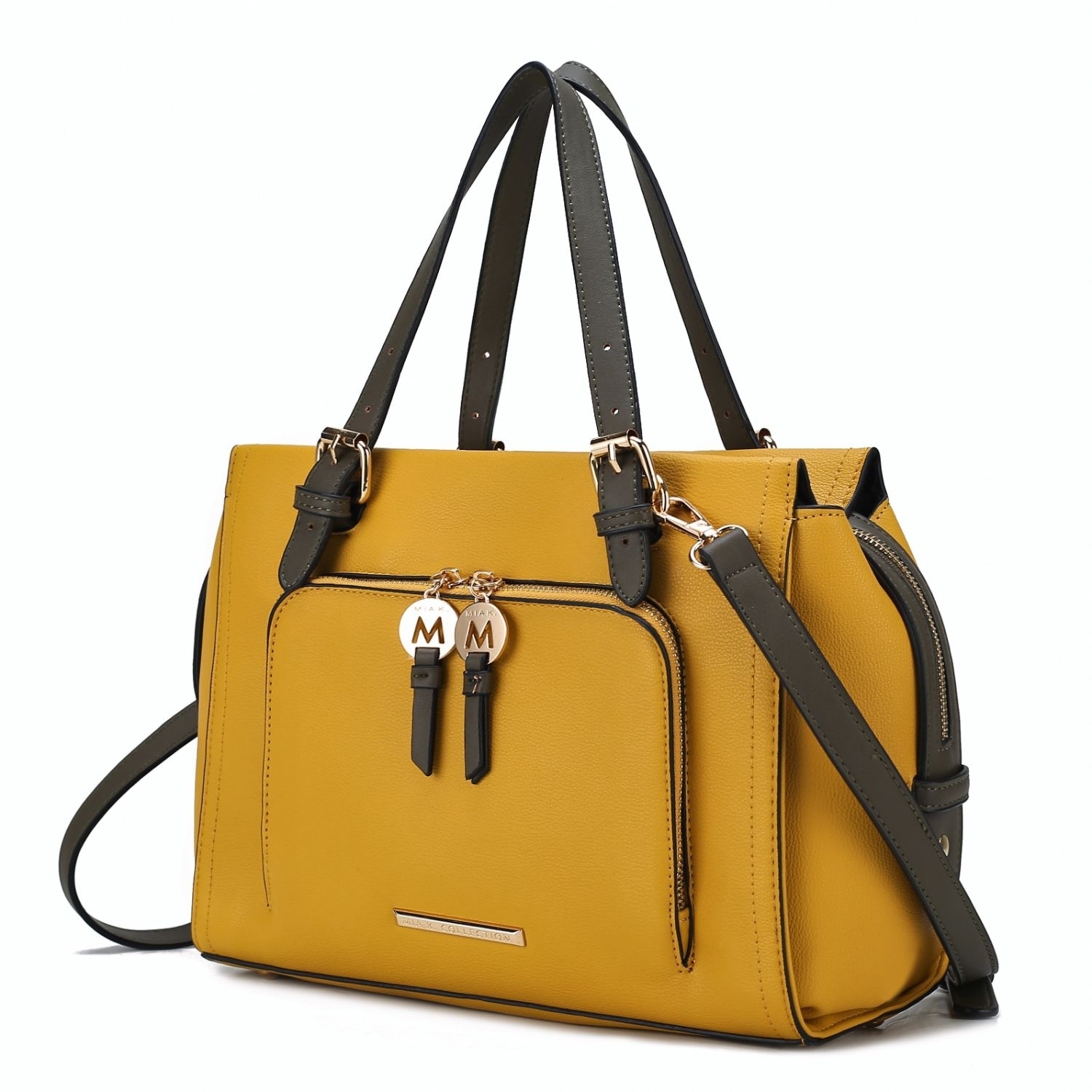 MKF Collection Elise Vegan Leather Color-block Women’s Satchel Bag By Mia K. - Mustard Olive Combo