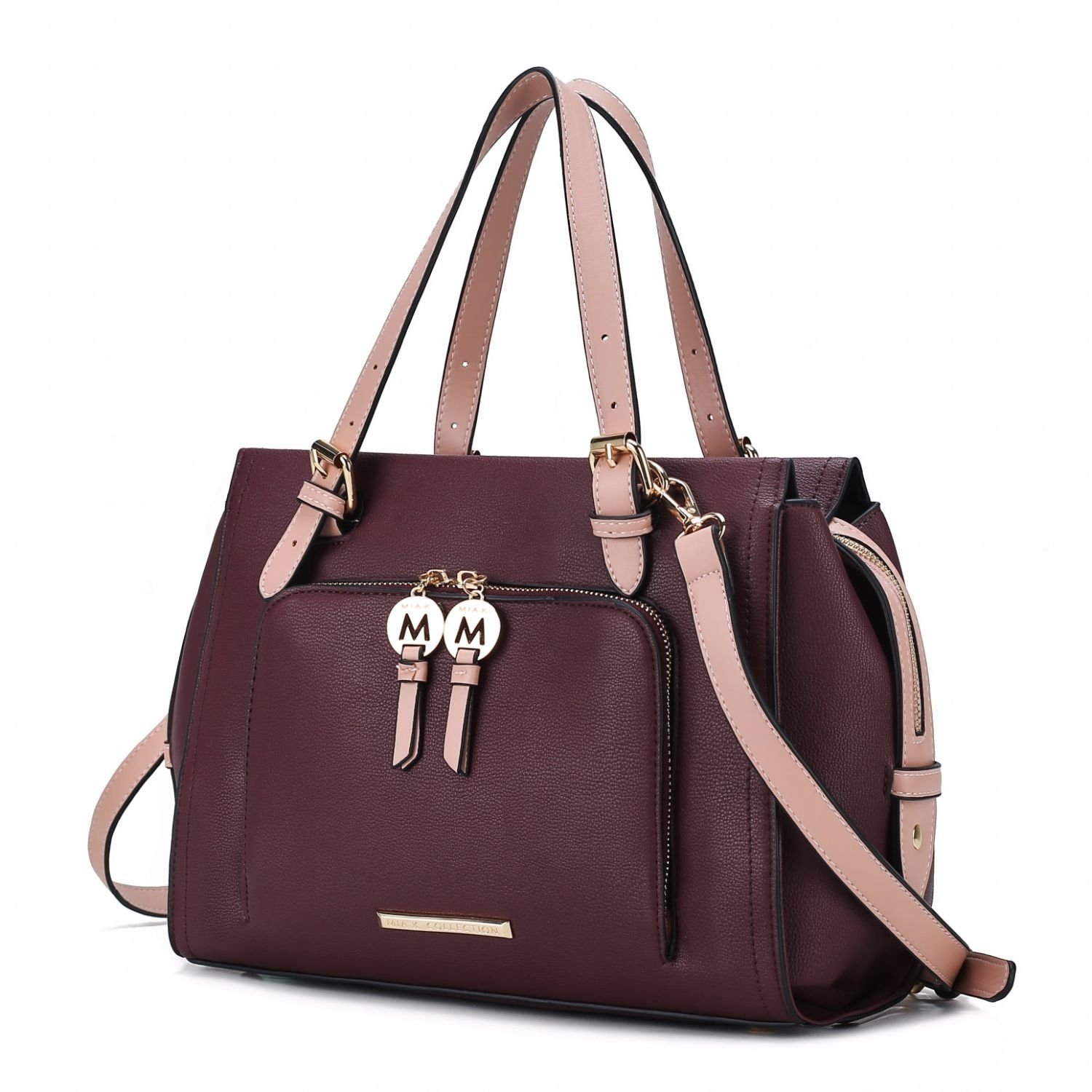 MKF Collection Elise Vegan Leather Color-block Women’s Satchel Bag By Mia K. - Wine Blush Combo