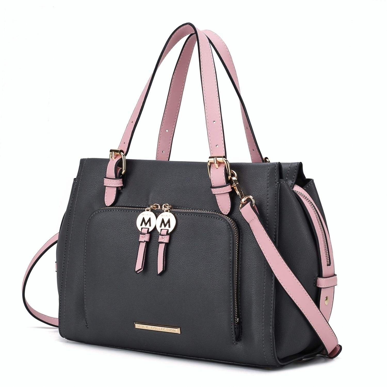 MKF Collection Elise Vegan Leather Color-block Women's Satchel Handbag By Mia K. - Charcoal-pink