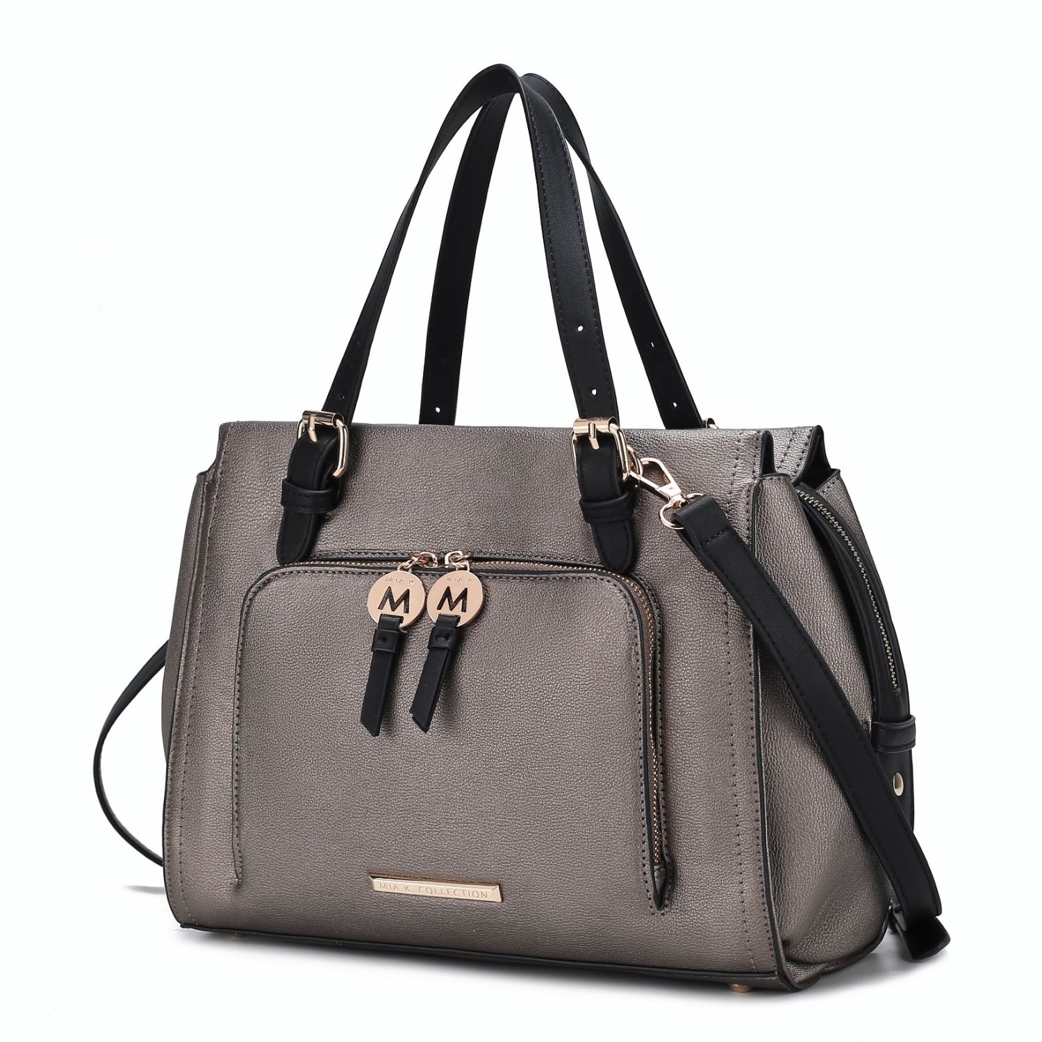 MKF Collection Elise Vegan Leather Color-block Women's Satchel Handbag By Mia K. - Pewter-black