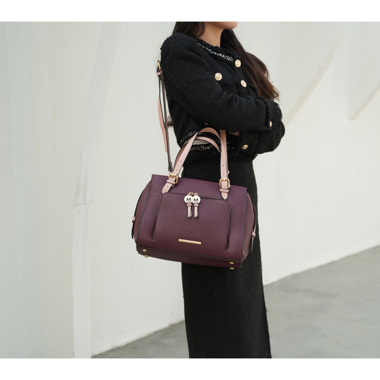 MKF Collection Elise Vegan Leather Color-block Women's Satchel Handbag By Mia K. - Wine-pink