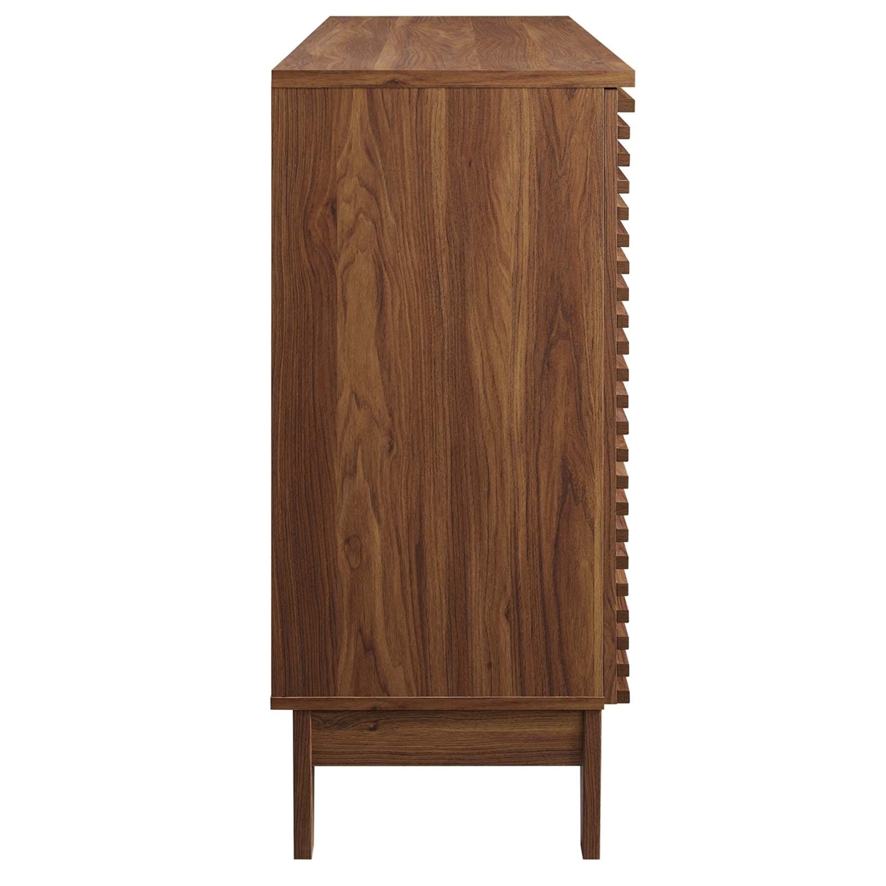 Wood Bar Cabinet, Slatted Door Design, 18 Cubbies, Walnut Brown