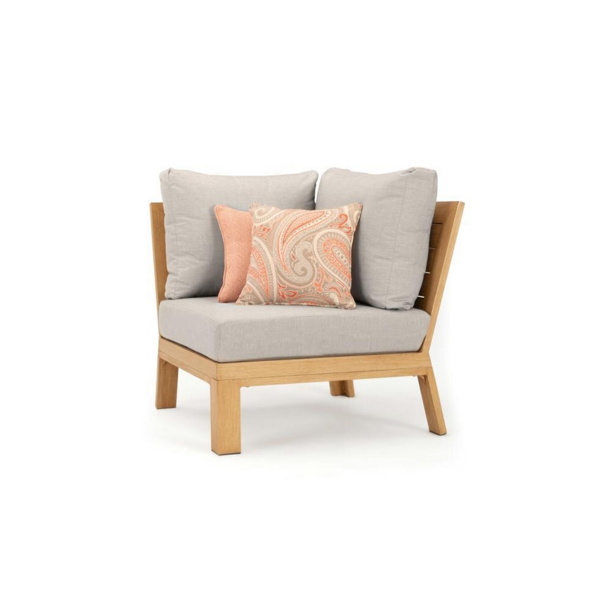 Keny 34 Inch Corner Chair, Silver Sunbrella Fabric Cushion, Aluminum Frame- Saltoro Sherpi