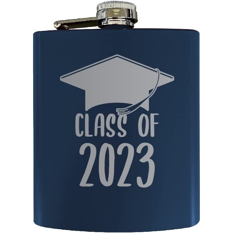 Class Of 2023 Graduation Senior Grad Engraved Matte Finish Stainless Steel 7 Oz Flask - Navy