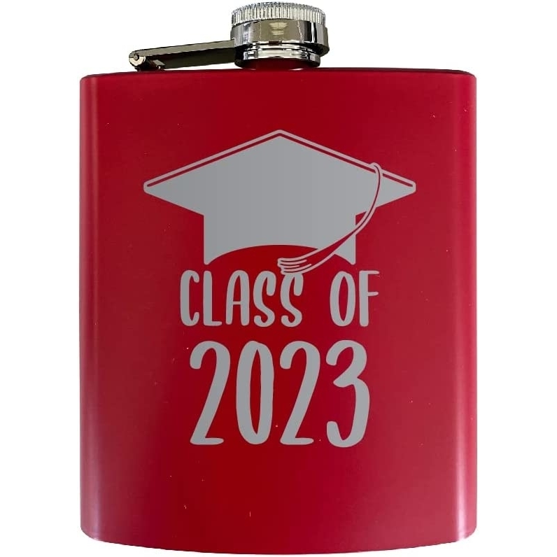 Class Of 2023 Graduation Senior Grad Engraved Matte Finish Stainless Steel 7 Oz Flask - Red