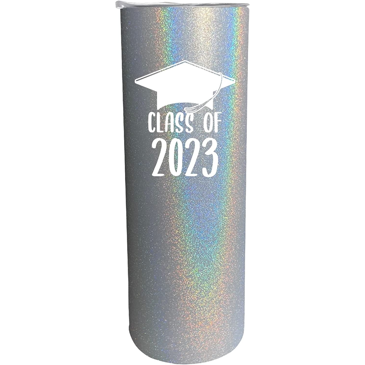 R And R Imports Class Of 2023 Grad Graduation 20 Oz Insulated Stainless Steel Skinny Tumbler - Rainbow Glitter Gray