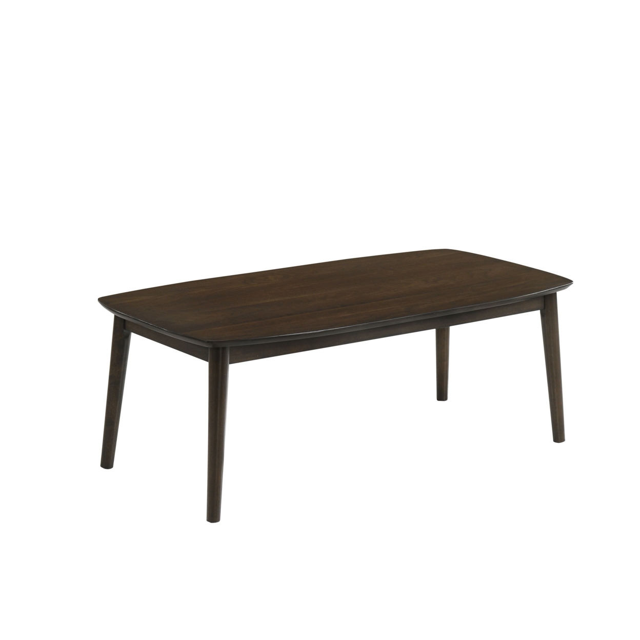 Lexi 47 Inch Coffee Table, Dark Walnut Brown Wood, Rounded Splayed Legs- Saltoro Sherpi