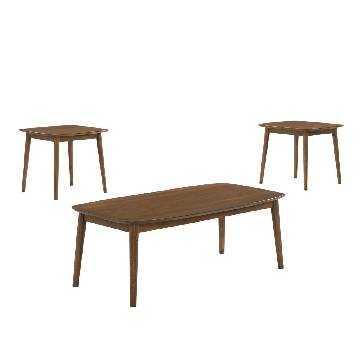 Lexi 3 Piece Coffee And End Table Set, Walnut Brown Wood, Flared Legs- Saltoro Sherpi