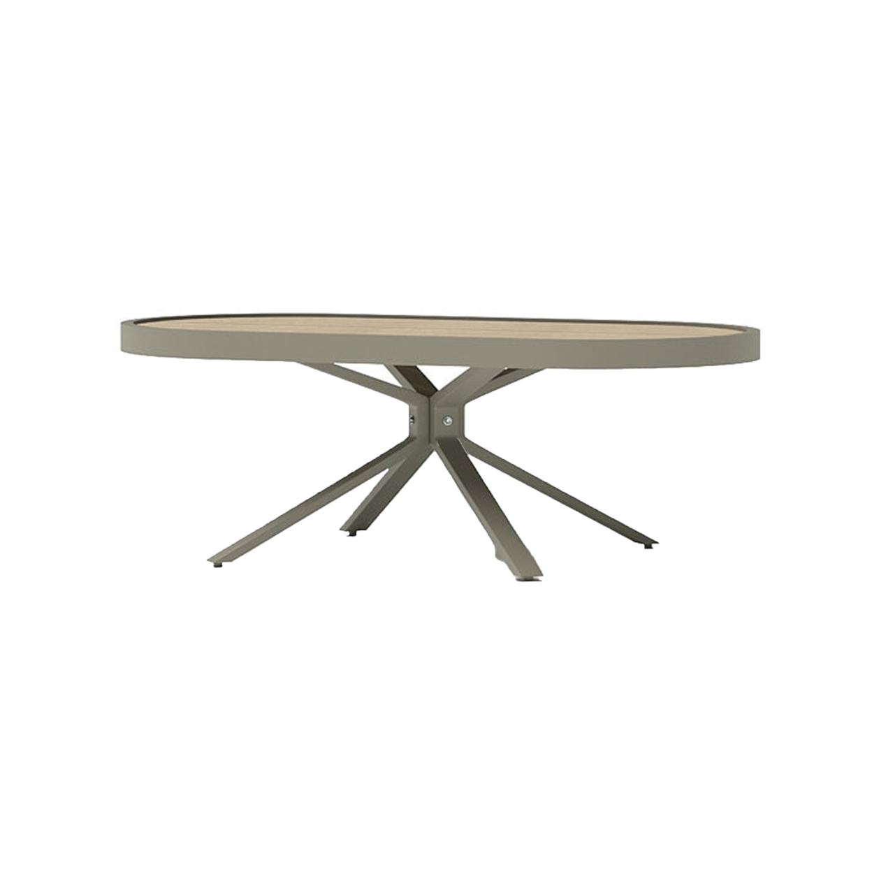 48 Inch Modern Coffee Table, Smooth Gray Aluminum Frame, Oval Tabletop- Saltoro Sherpi