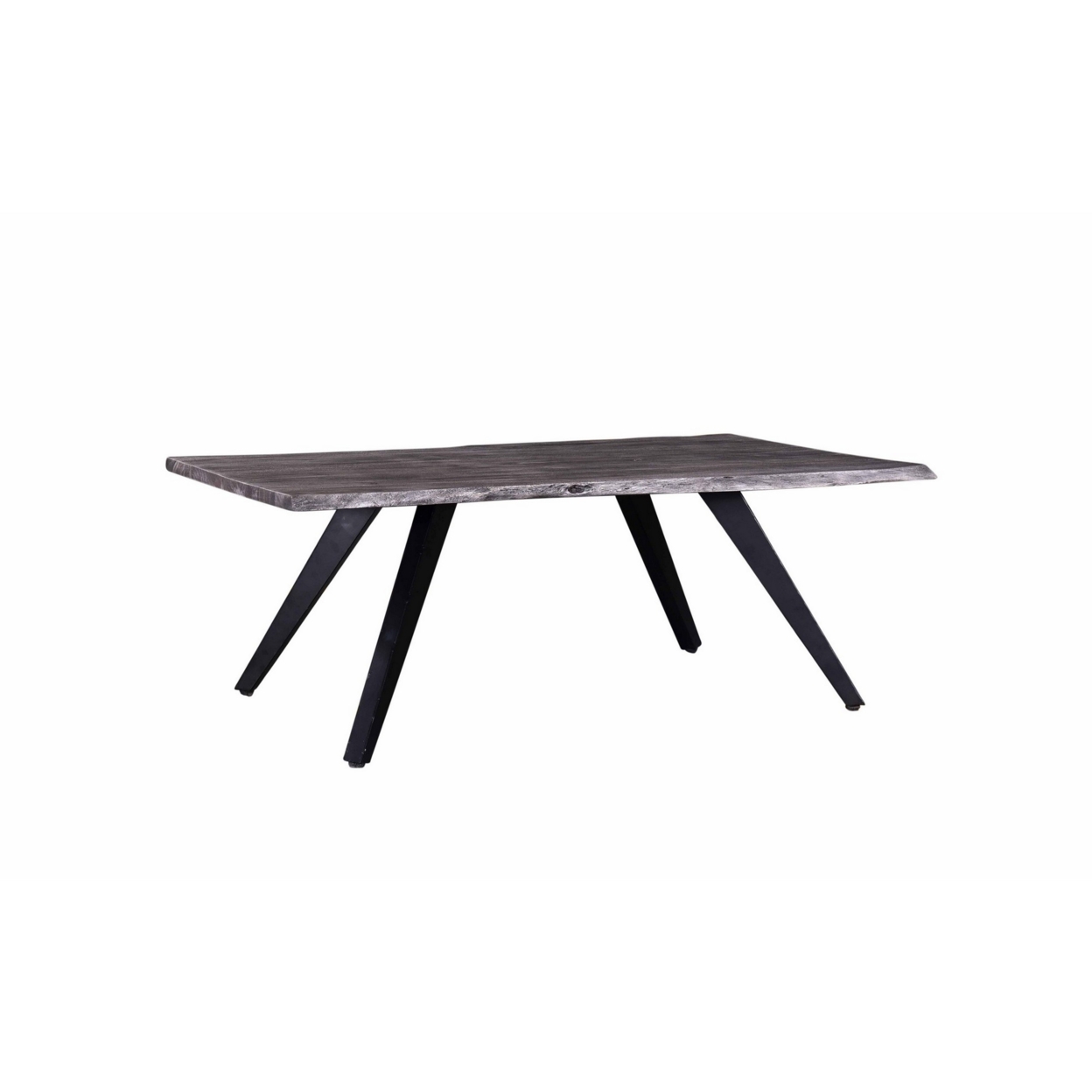 Chad 48 Inch Coffee Table, Dark Gray Acacia Wood Top, Black Angled Legs- Saltoro Sherpi