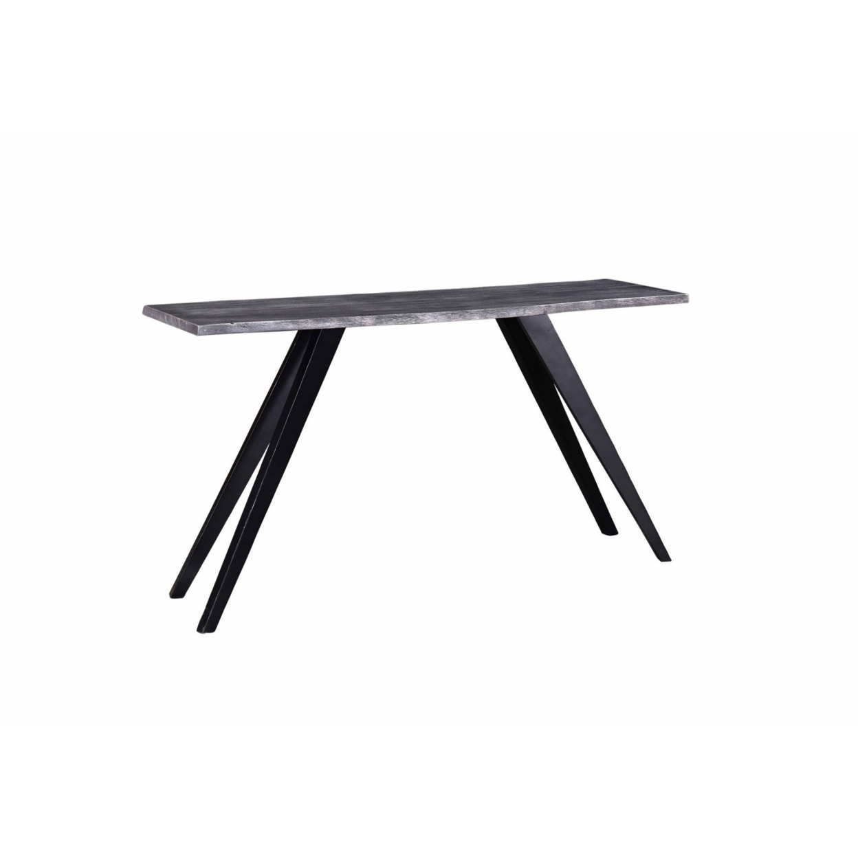 Chad 60 Inch Console Side Table, Dark Gray Acacia Wood, Black Angled Legs- Saltoro Sherpi