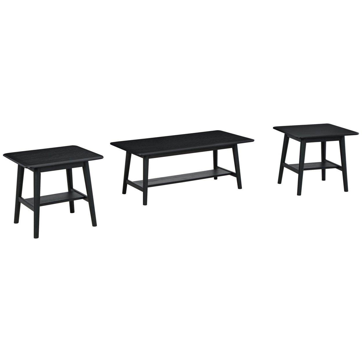 Edan 3 Piece Coffee And End Table Set With Shelves, Metal And Wood, Black- Saltoro Sherpi