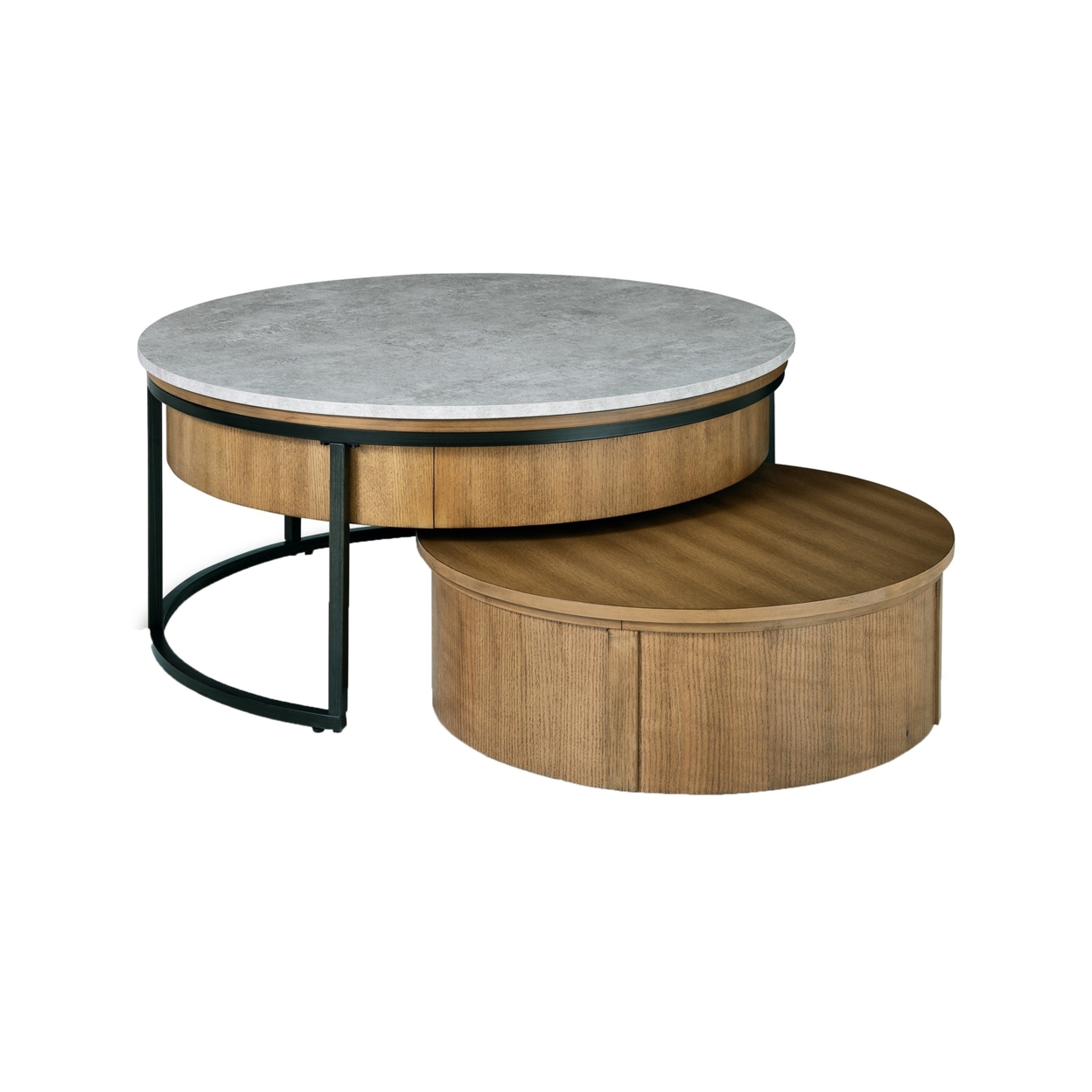 36 Inch 2 Piece Round Nesting Coffee Table, Lift Top Storage, Wheels, Brown- Saltoro Sherpi
