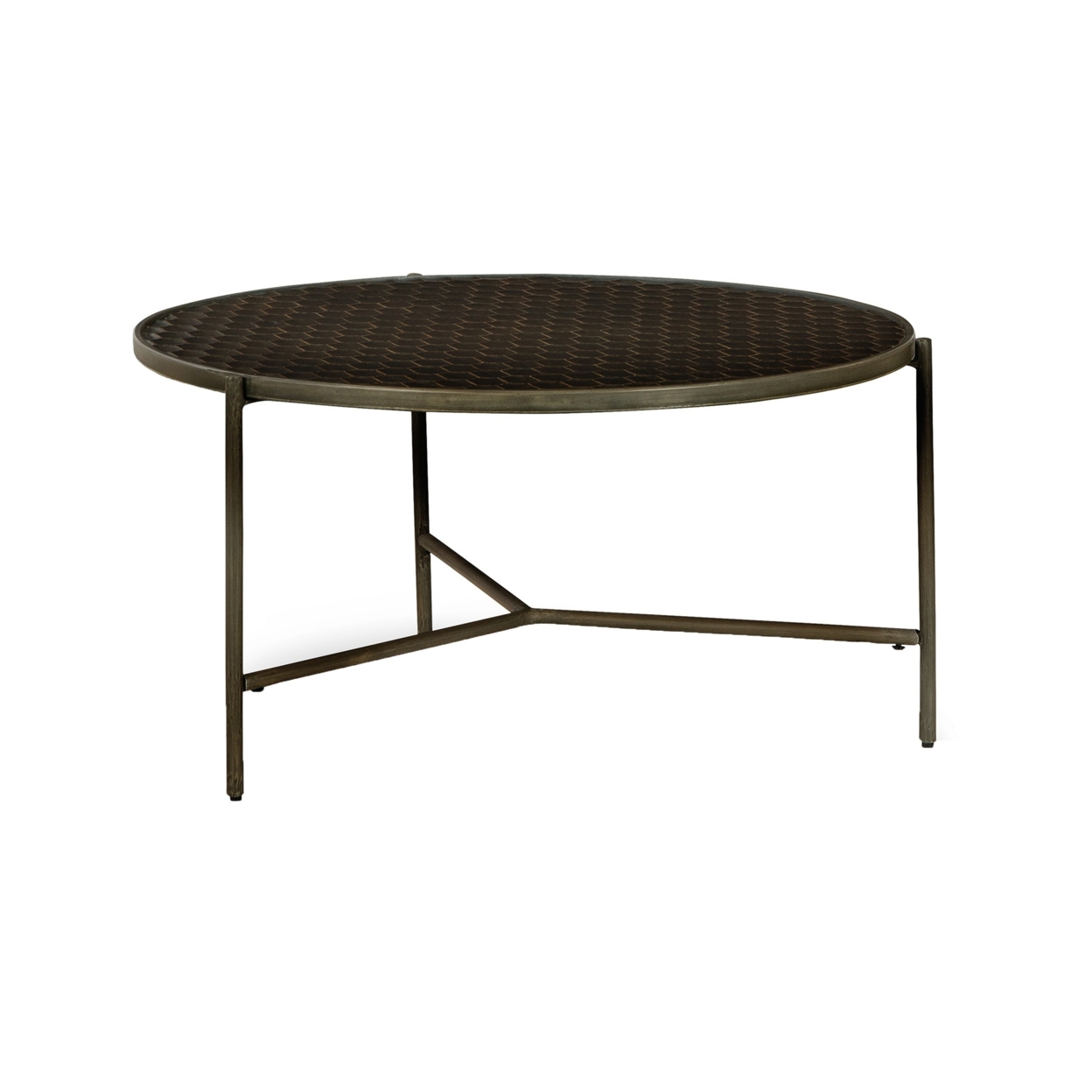 Modern 35 Inch Table, Crossed Metal Legs, Mango Wood Surface, Gray Brown- Saltoro Sherpi