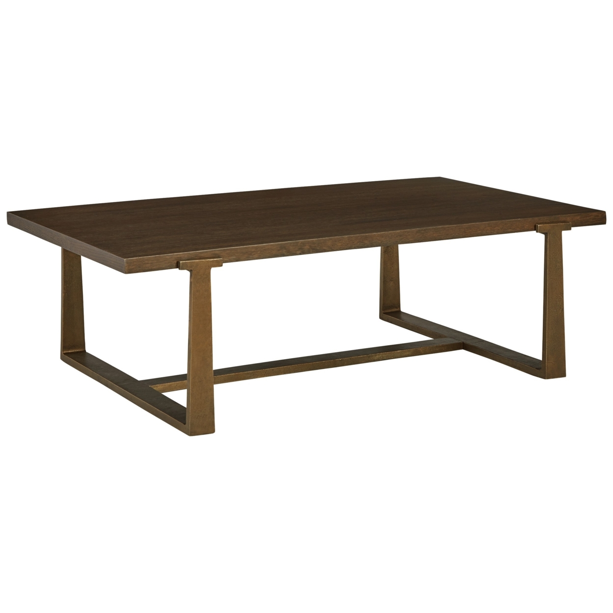 Vil 55 Inch Rectangular Coffee Table, Aluminum Base, Wood Grains, Brown- Saltoro Sherpi
