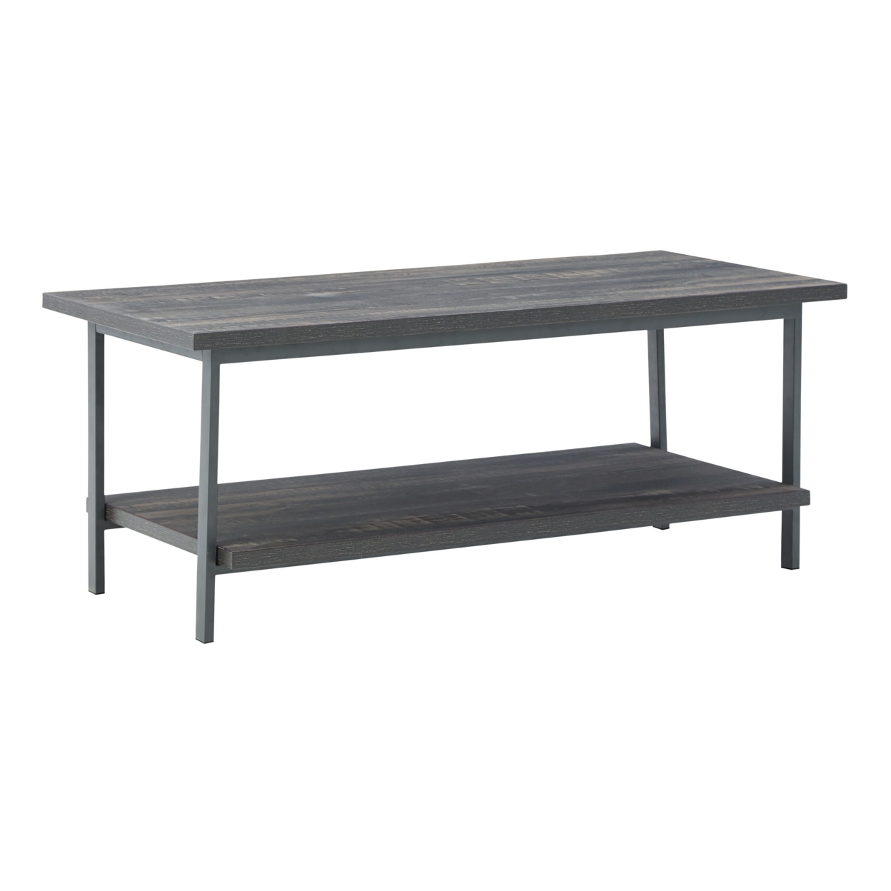 Modern 43 Inch Coffee Table, Composite Wood Surface, Metal Base, Gray- Saltoro Sherpi
