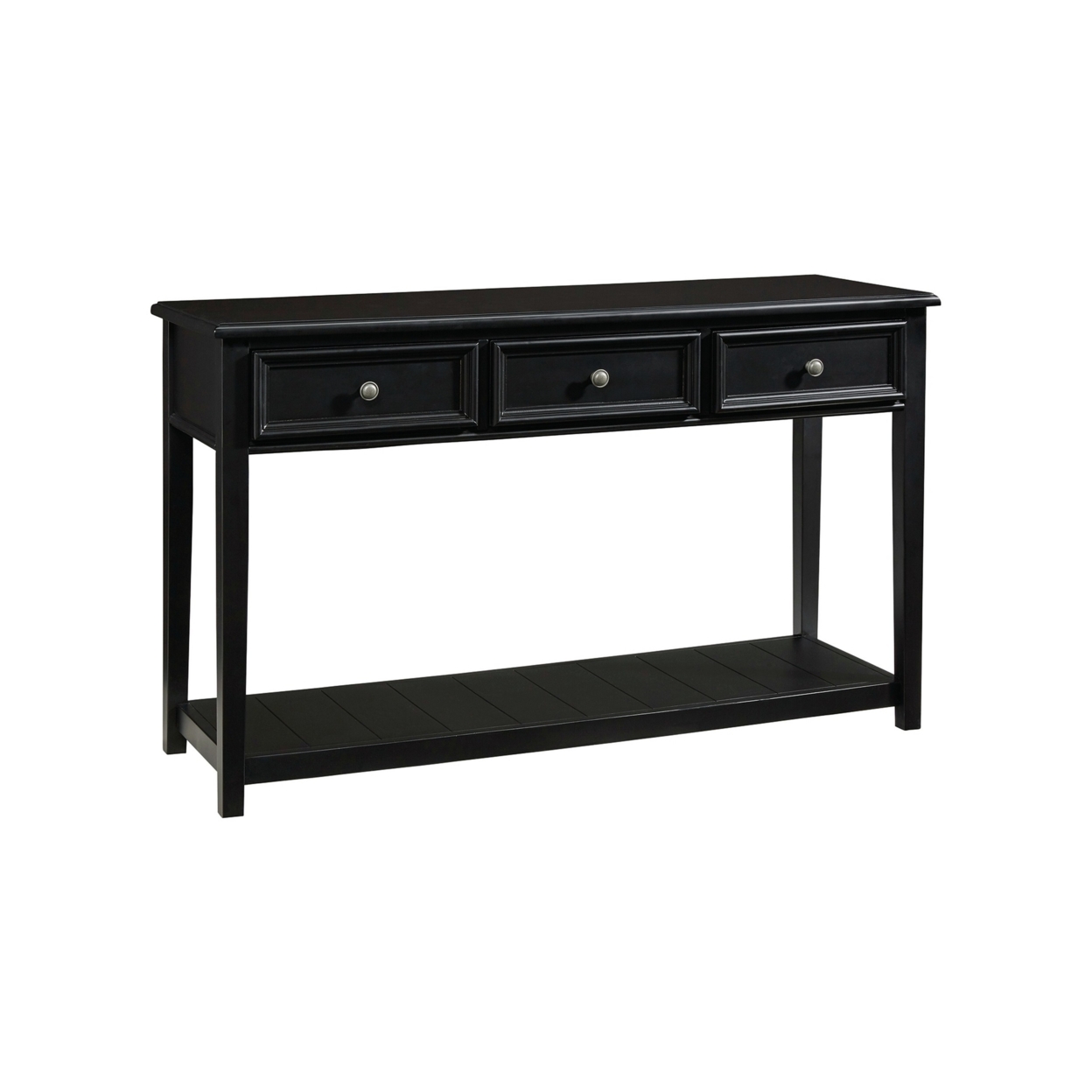 Billy 50 Inch Sofa Console Table, 3 Drawers And Plank Style Shelf, Black- Saltoro Sherpi
