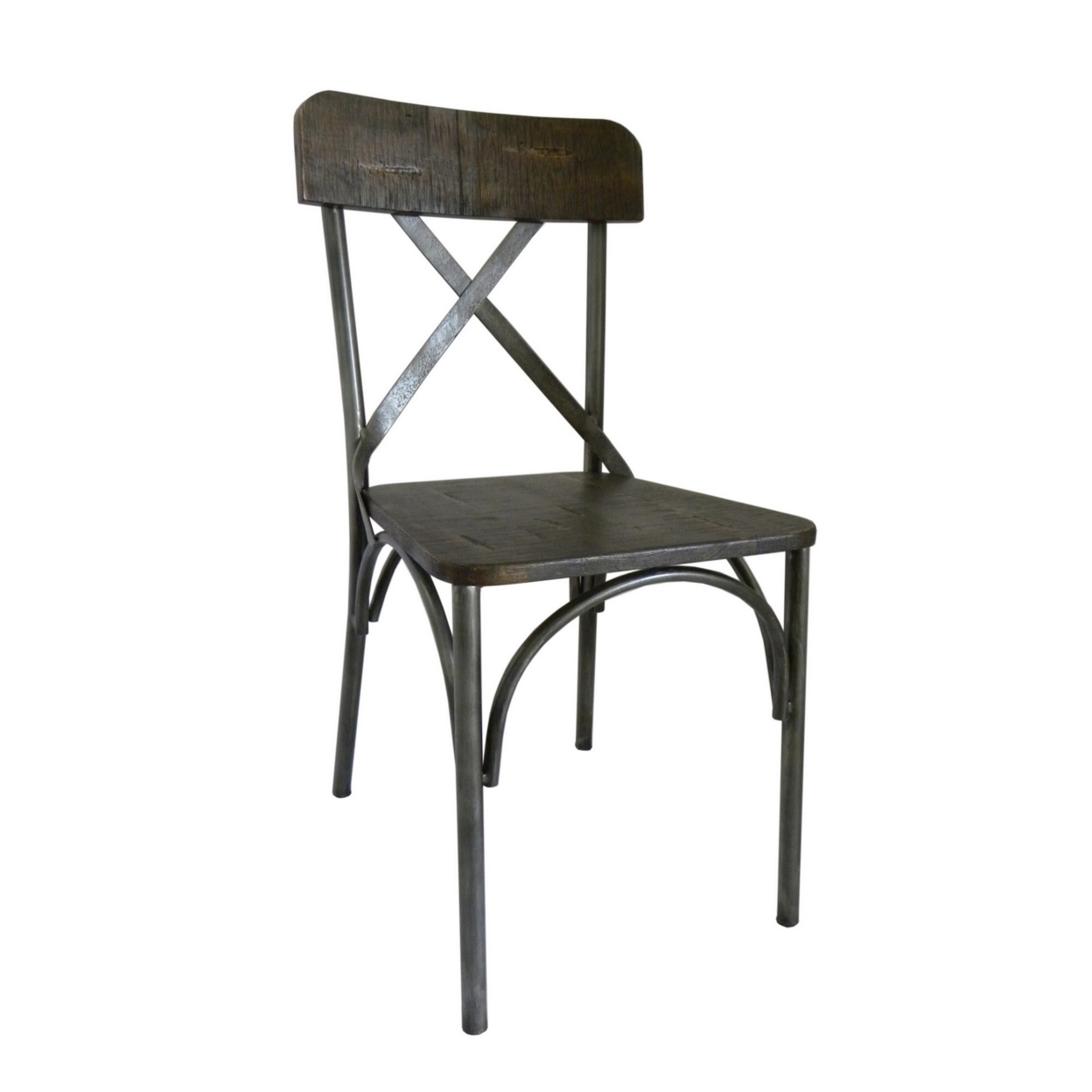 Industrial 20 Inch Dining Chair, Bold Black Metal Frame, Crossed Pattern- Saltoro Sherpi