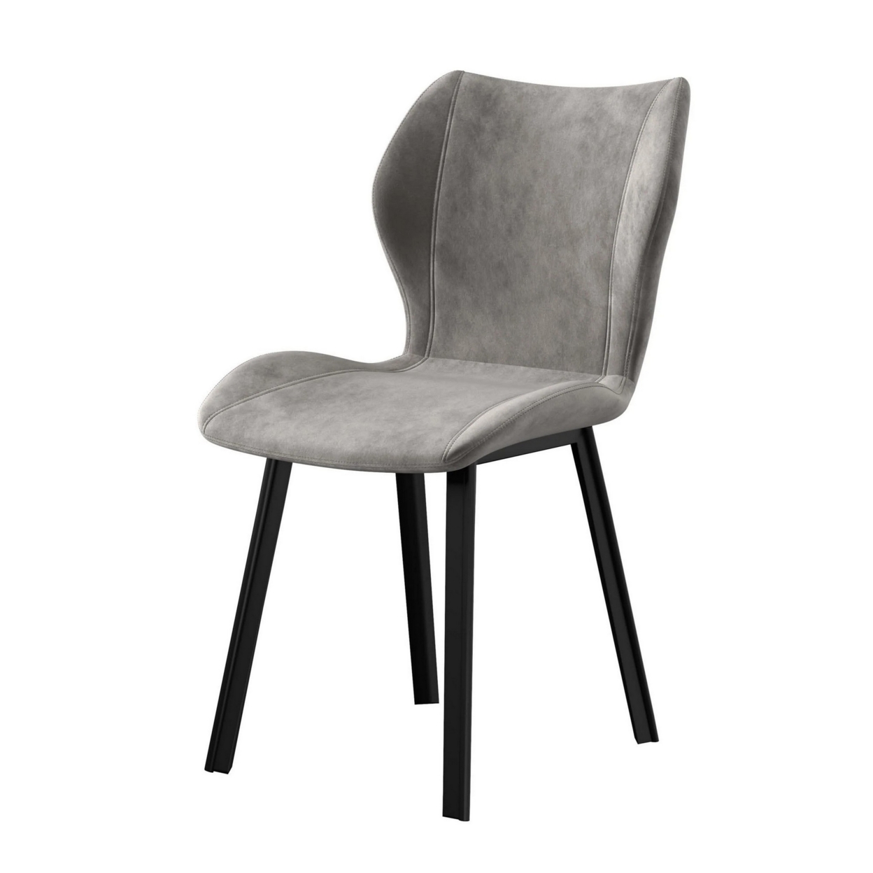Tomas 19 Inch Wingback Dining Chair, Gray Fabric Upholstery, Black Legs- Saltoro Sherpi
