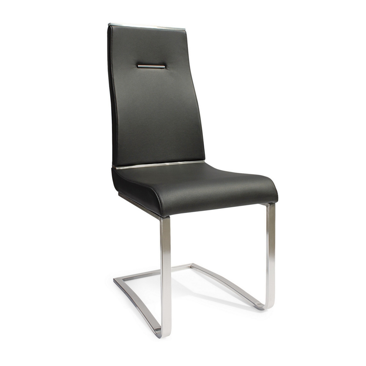 Sira 17 Inch Contemporary Dining Chair With Steel Base, Black Faux Leather- Saltoro Sherpi