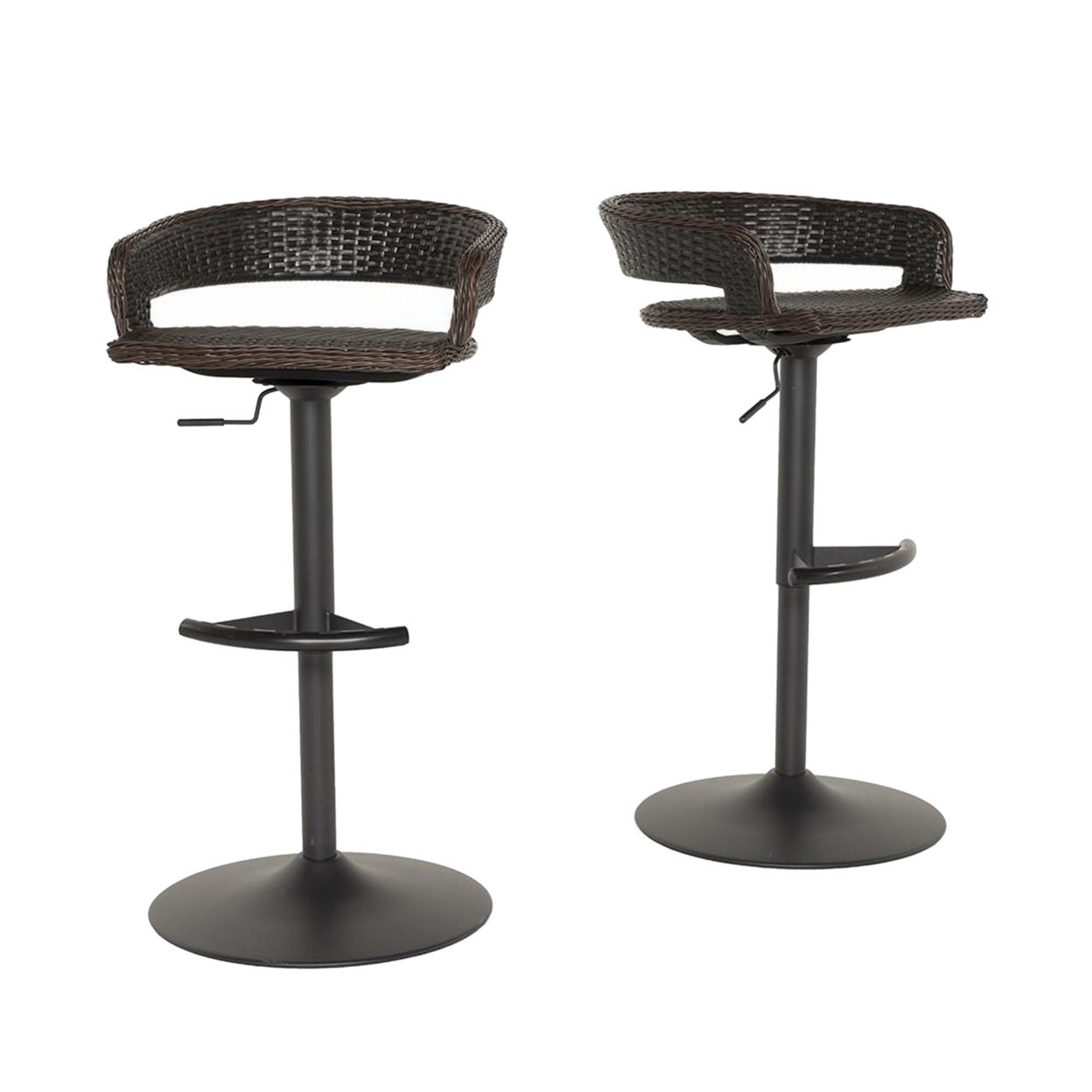 Coco 30 Inch Set Of 2 Patio Airlift Bar Stools With Wicker Frame, Espresso- Saltoro Sherpi