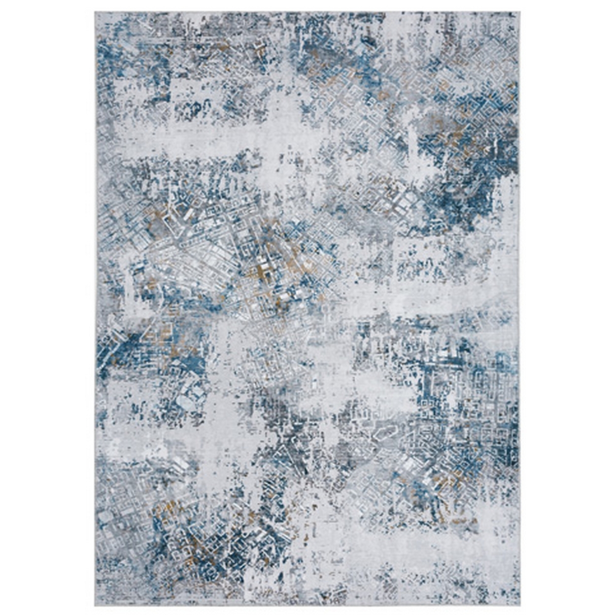 Yen 5 X 7 Floor Area Rug, Blue And Gray Polyester, Abstract Smokey Print- Saltoro Sherpi